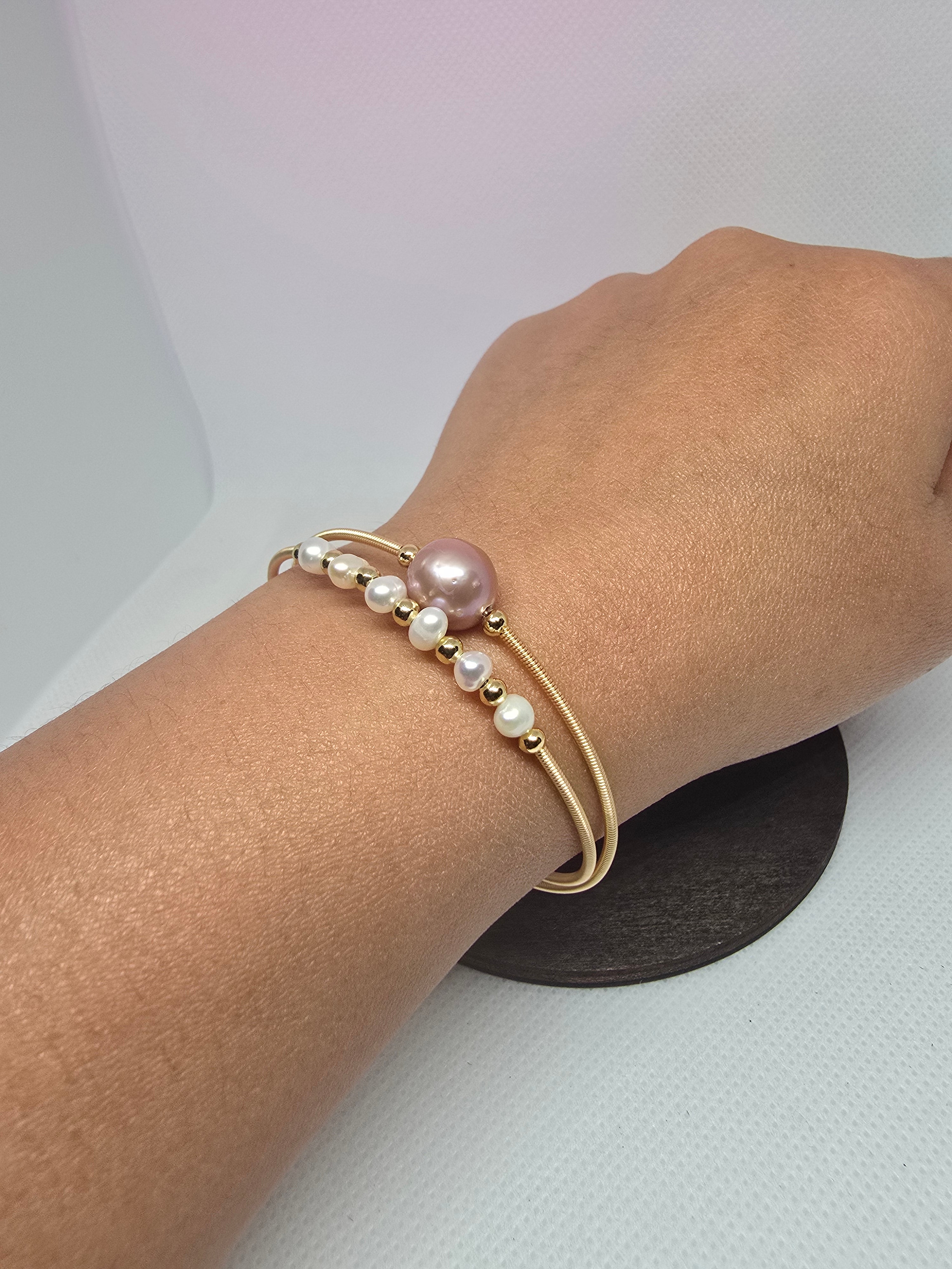 Twisted Freshwater Pearl Bangle – White & Mauve