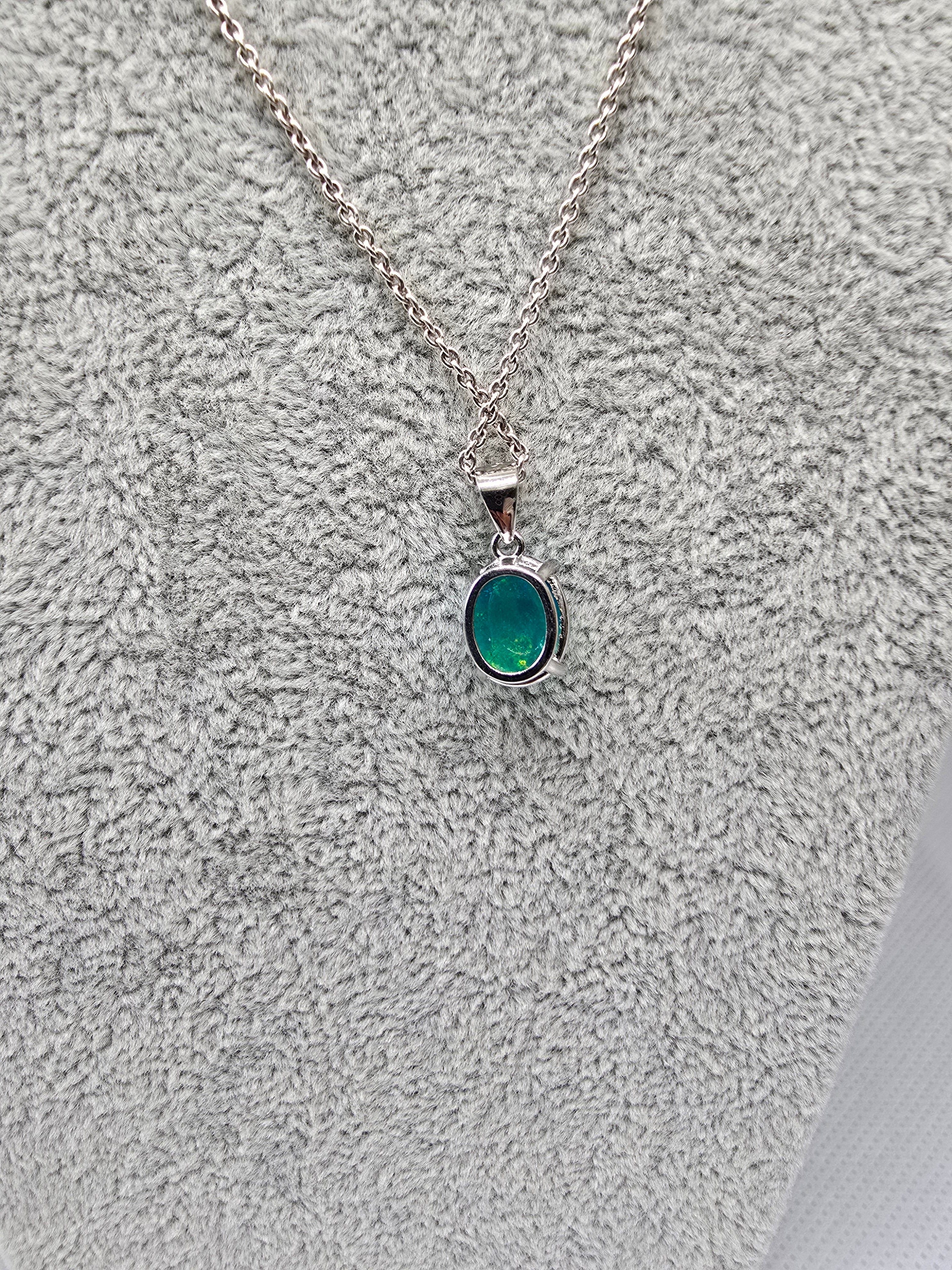 Natural Green Blue Opal Pendant — S925 Sterling Silver