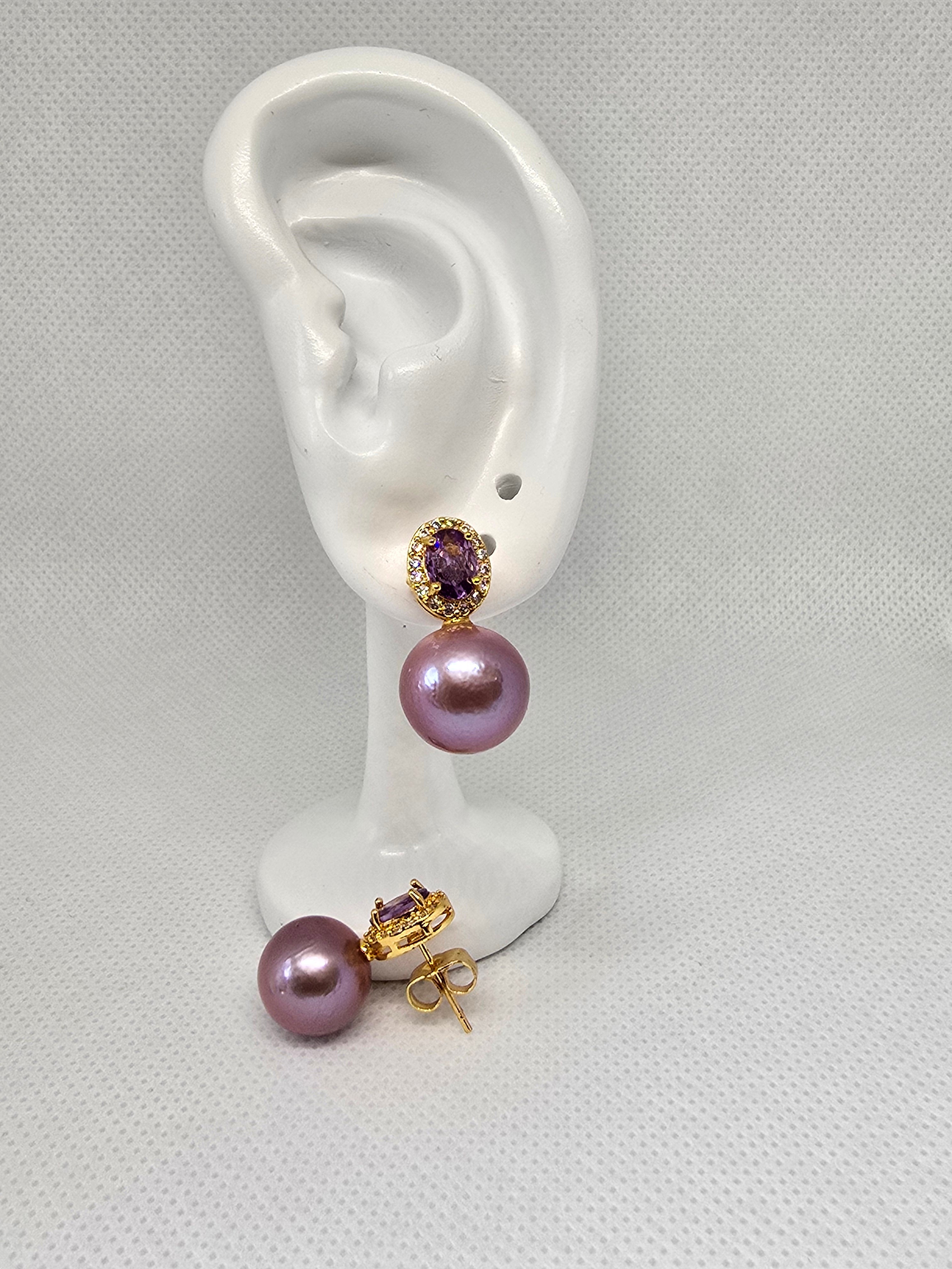 Authentic Edison Pearl & Amethyst Drop Earrings — 5 Micron Gold