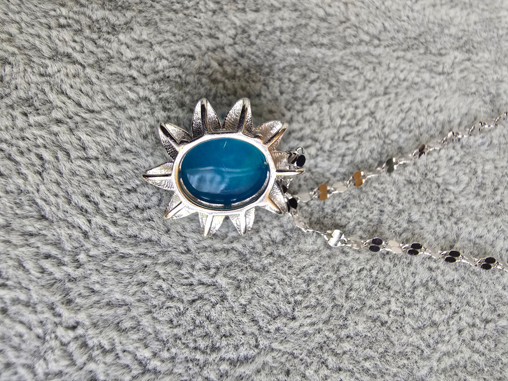 Blue Opal Sun Pendant Necklace – S925 Sterling Silver