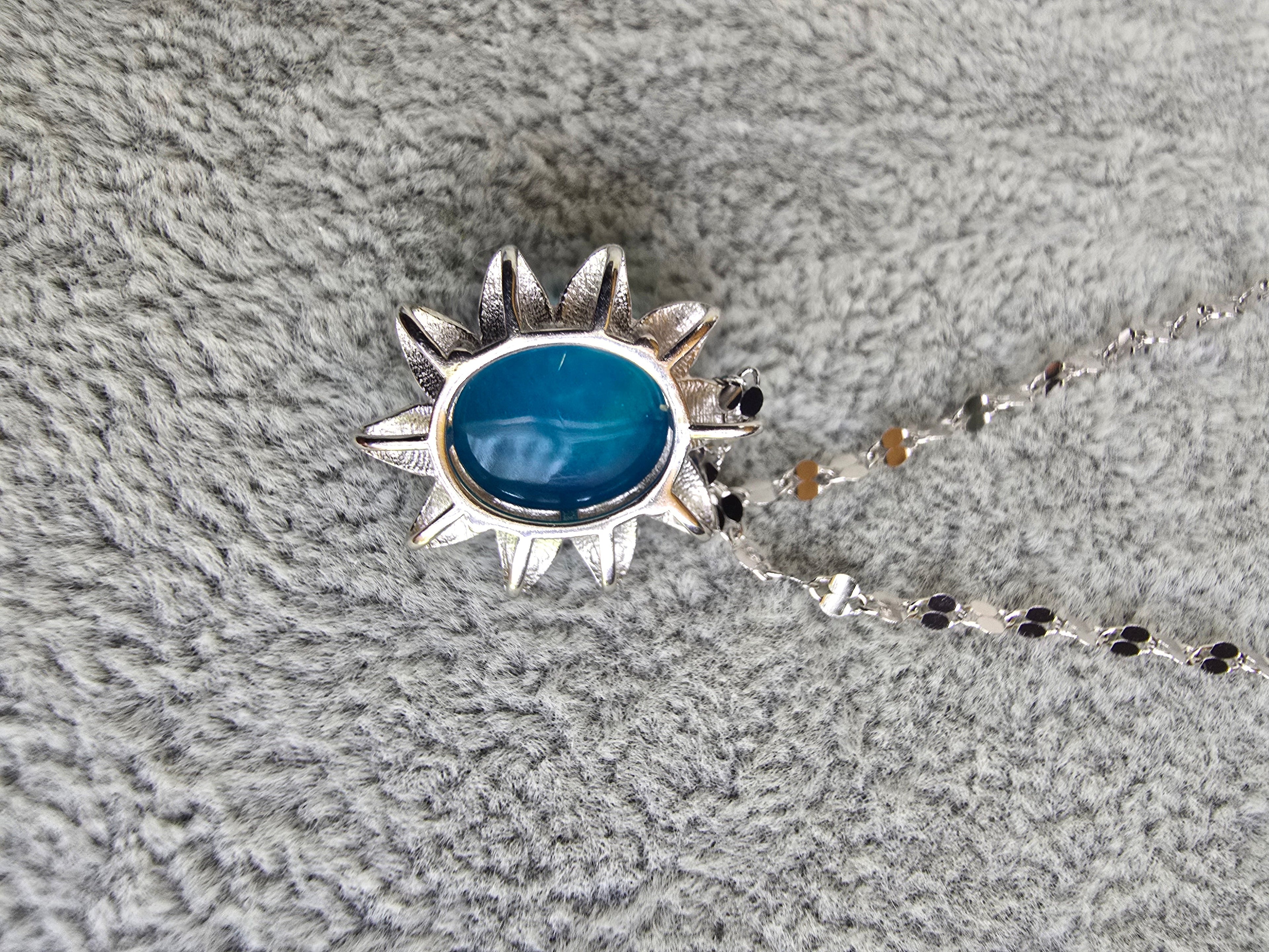 Blue Opal Sun Pendant Necklace – S925 Sterling Silver