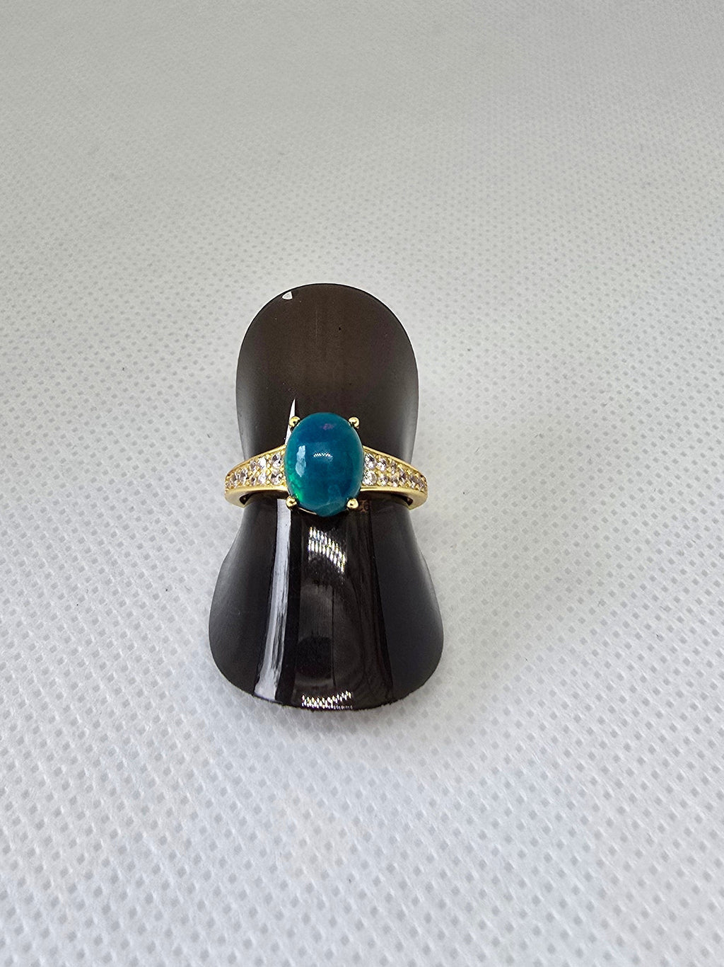Natural Blue Opal Ring — S925 Yellow Gold Plated Silver