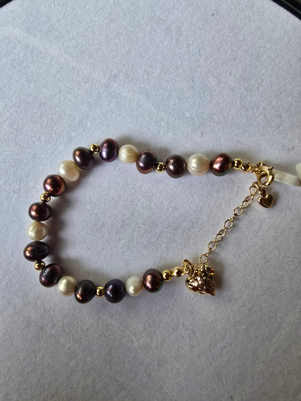 Real Purple & White Baroque Freshwater Pearl Bracelet  | 7–9 Inch