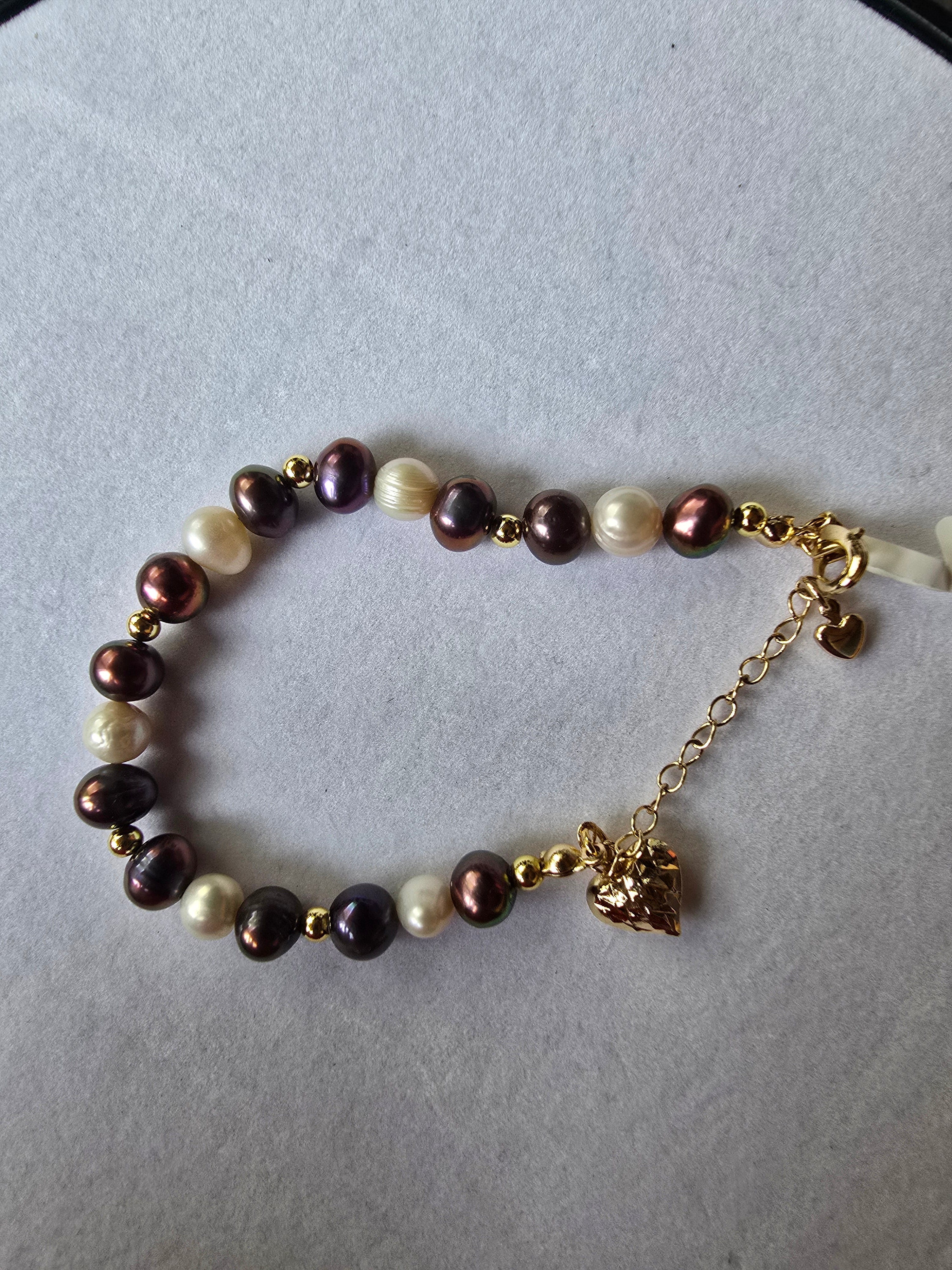 Real Purple & White Baroque Freshwater Pearl Bracelet  | 7–9 Inch