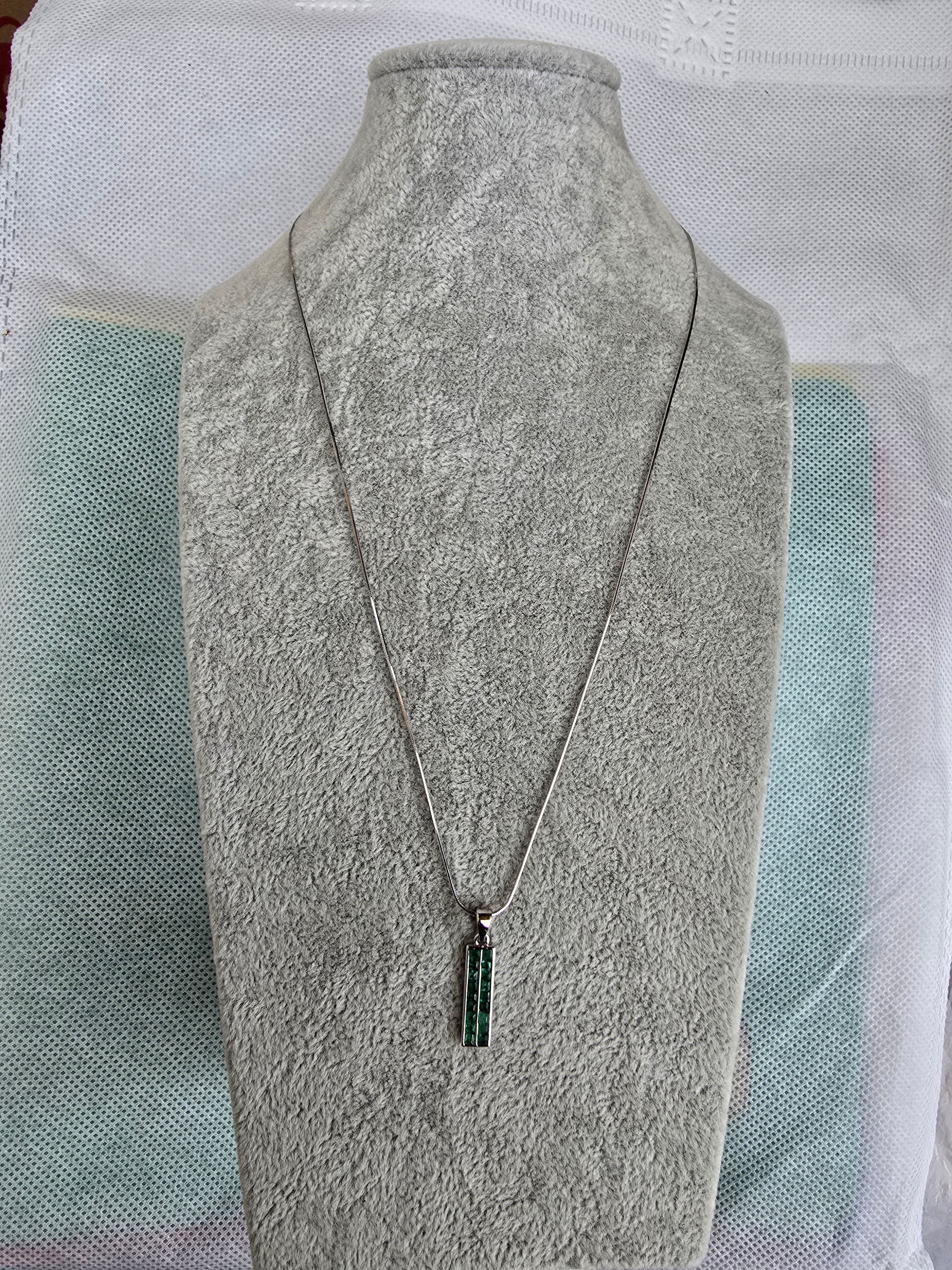 Natural Emerald Bar Pendant Necklace – S925 Sterling Silver