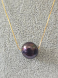 Dark Edison Pearl Floating Necklace | S925 Bolo Box Chain