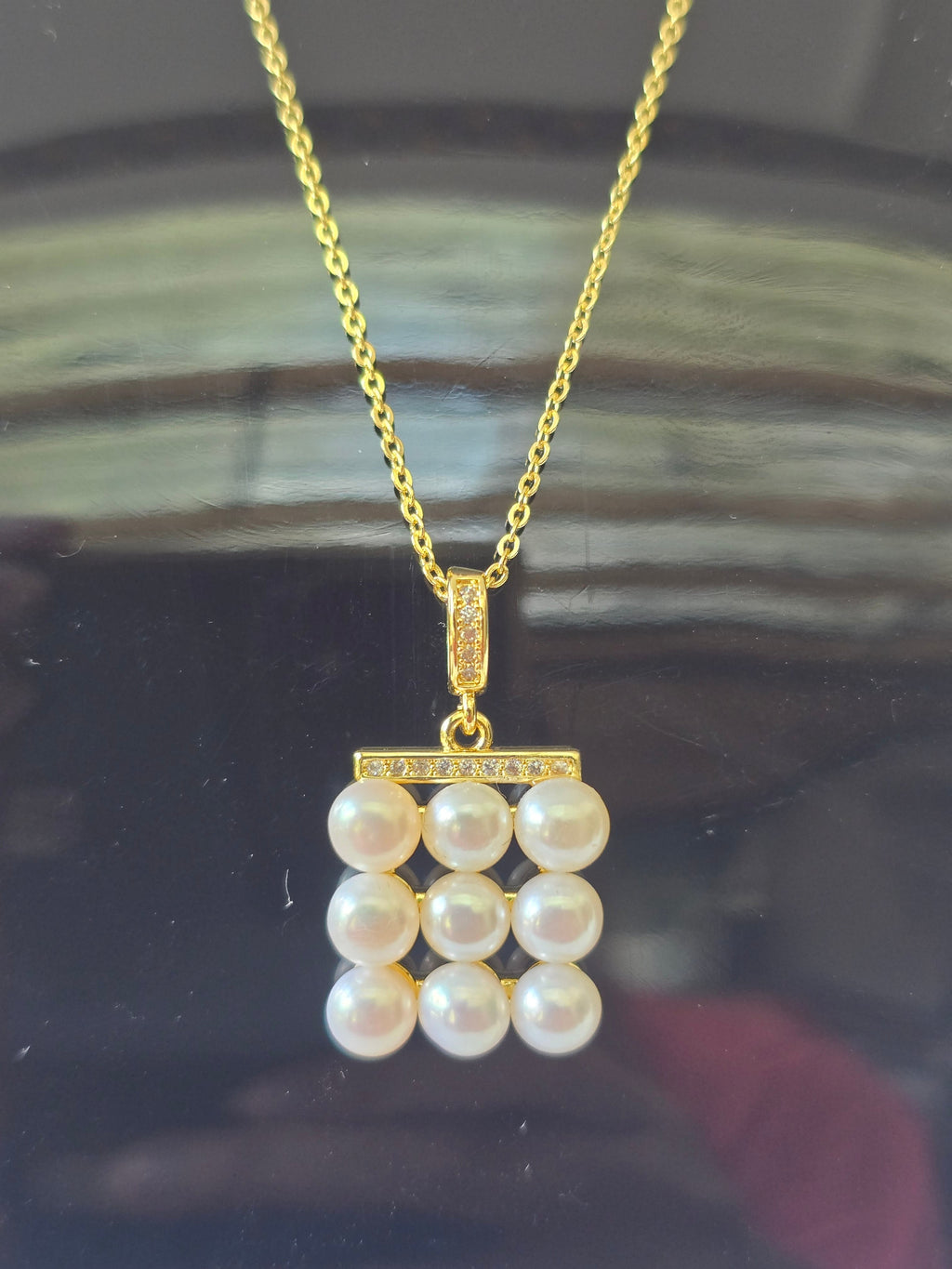 Freshwater Pearl Grid Pendant Necklace | Adjustable Bolo S925 Chain