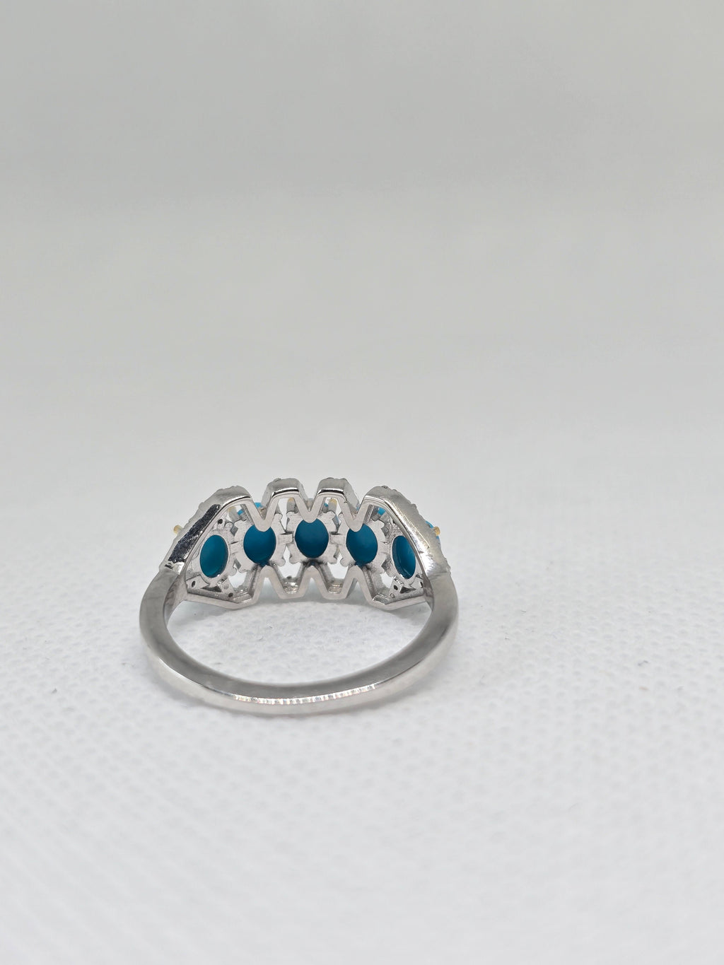 Natural Turquoise & Diamond Five-Stone Ring – S925 Sterling Silver | AGA Certified
