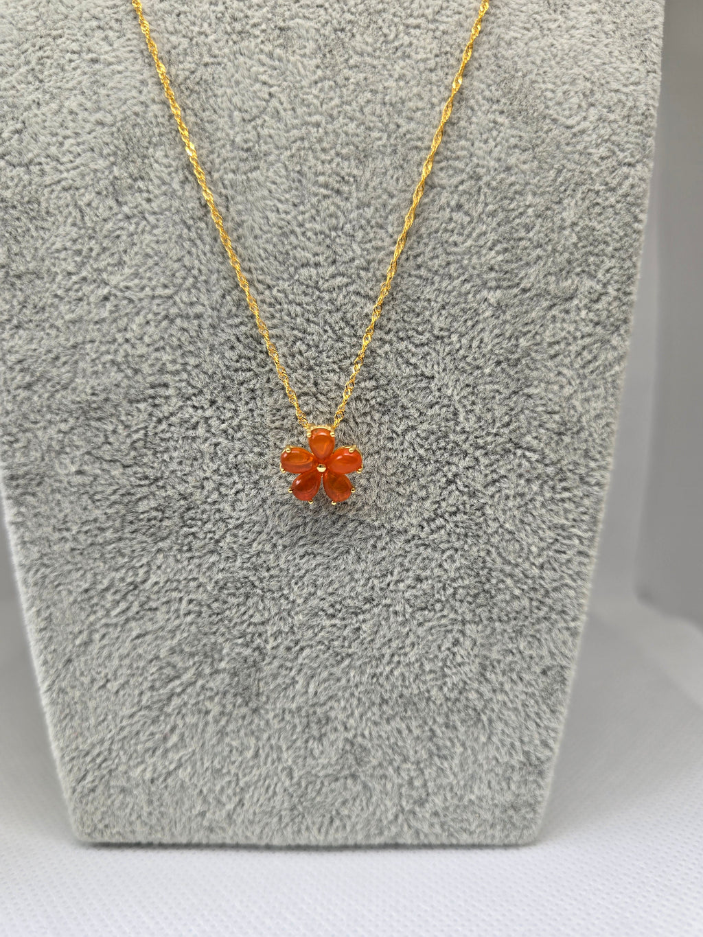 Natural Orange Opal Flower Pendant — S925 Yellow Gold