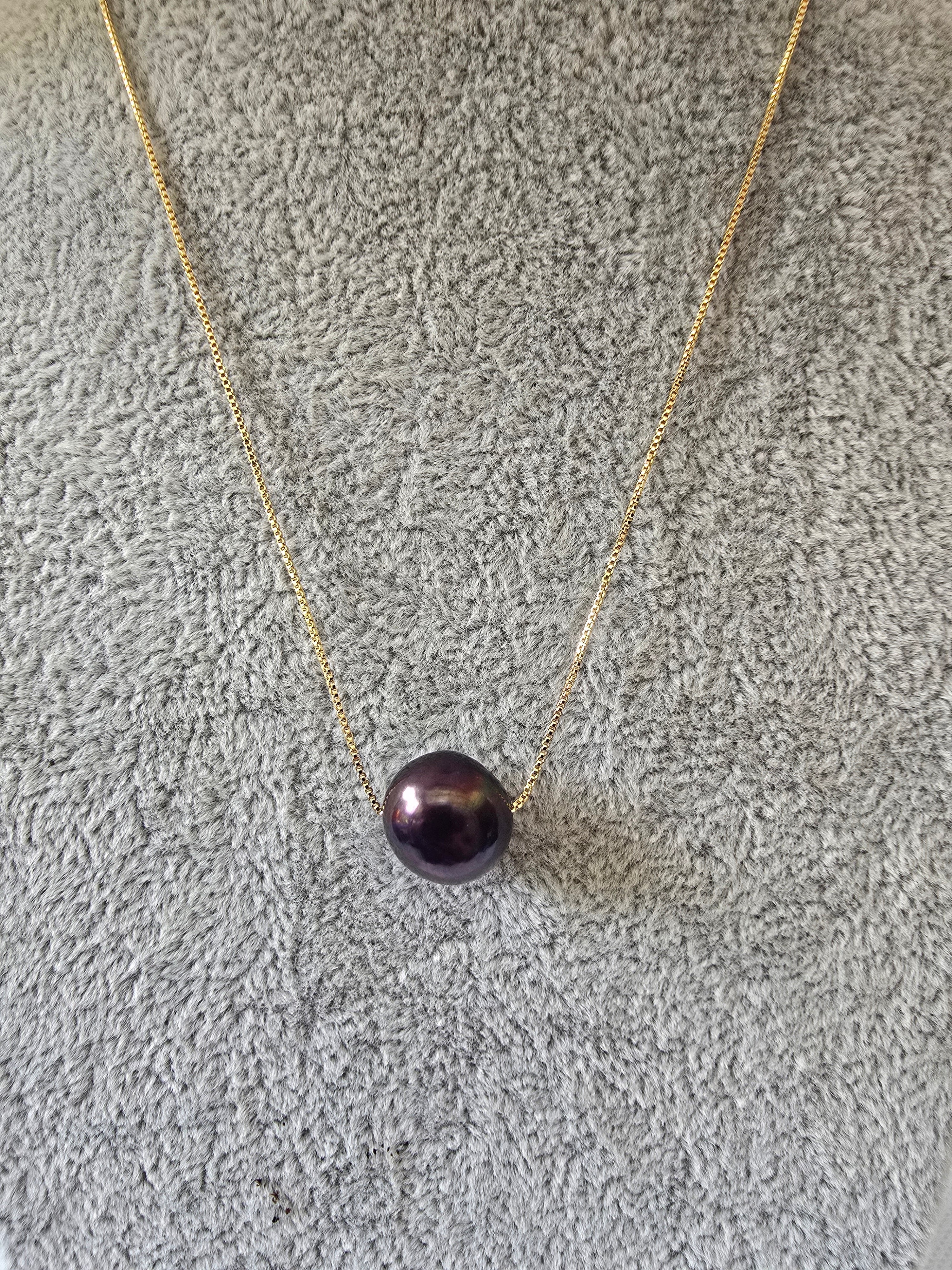 Dark Edison Pearl Floating Necklace | S925 Bolo Box Chain