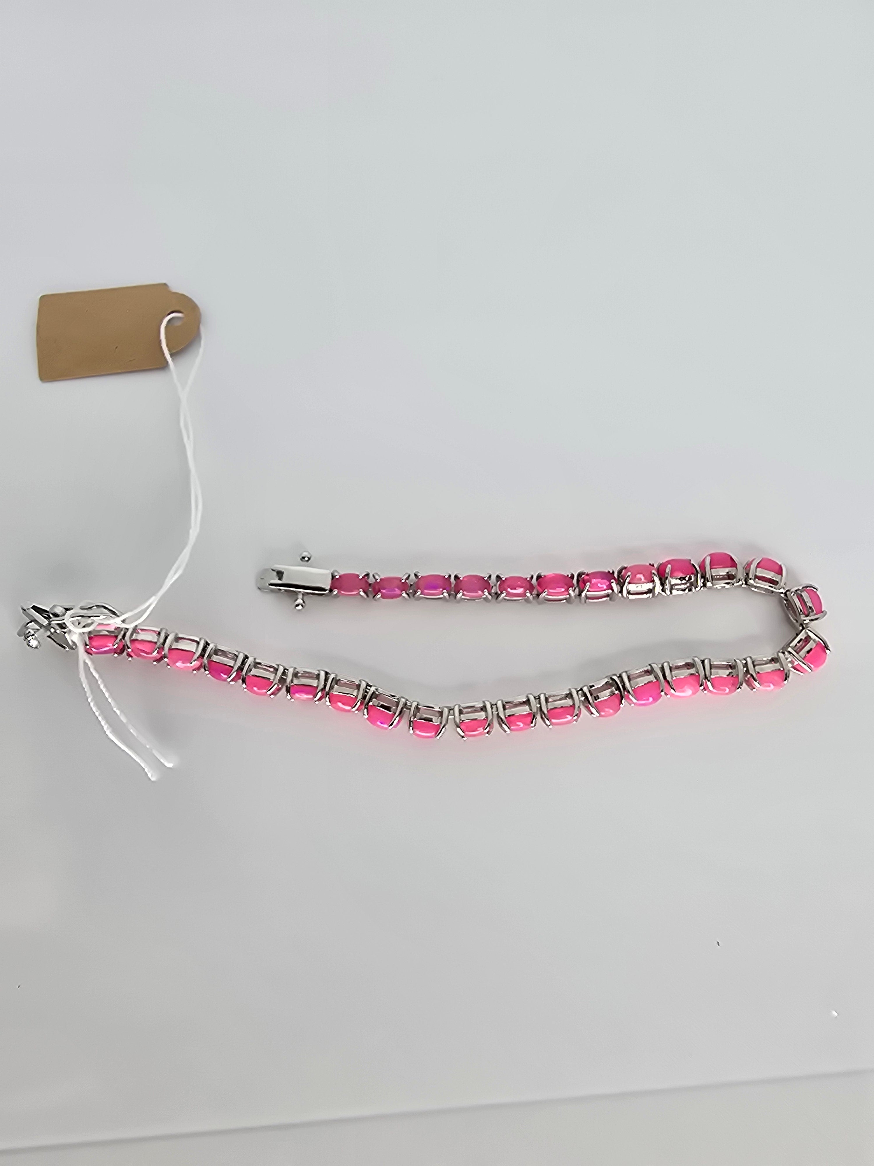 Pink Opal Tennis Bracelet | S925 Sterling Silver | 30 Stones | 7 in.