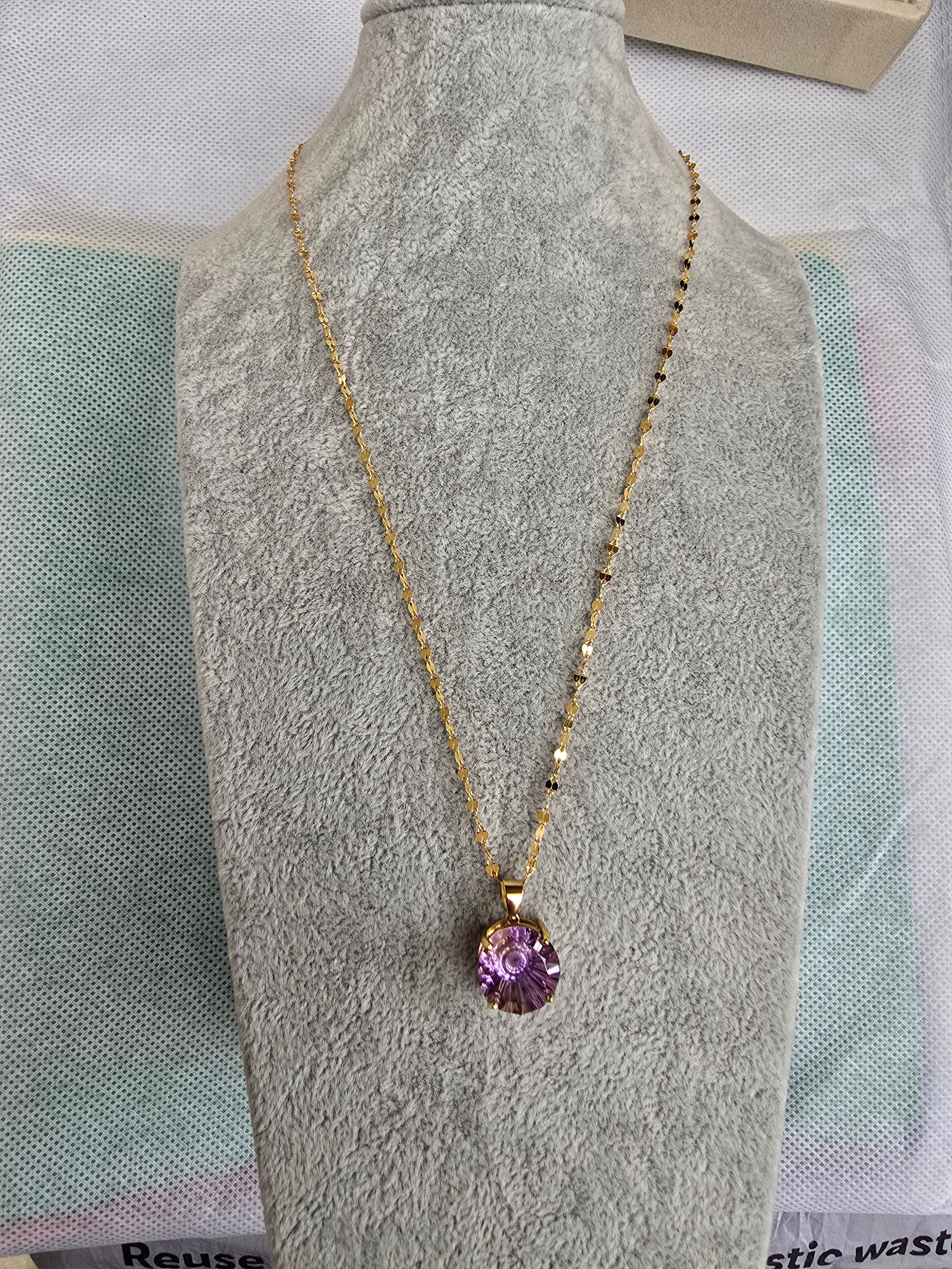 Ametrine Pendant Necklace | S925 Yellow Gold Plated | 18 Inch