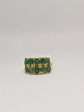 Natural Emerald Double-Row Cluster Ring – S925 Yellow Gold Plated