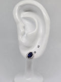 Natural Blue Sapphire Halo Stud Earrings – S925 Sterling Silver