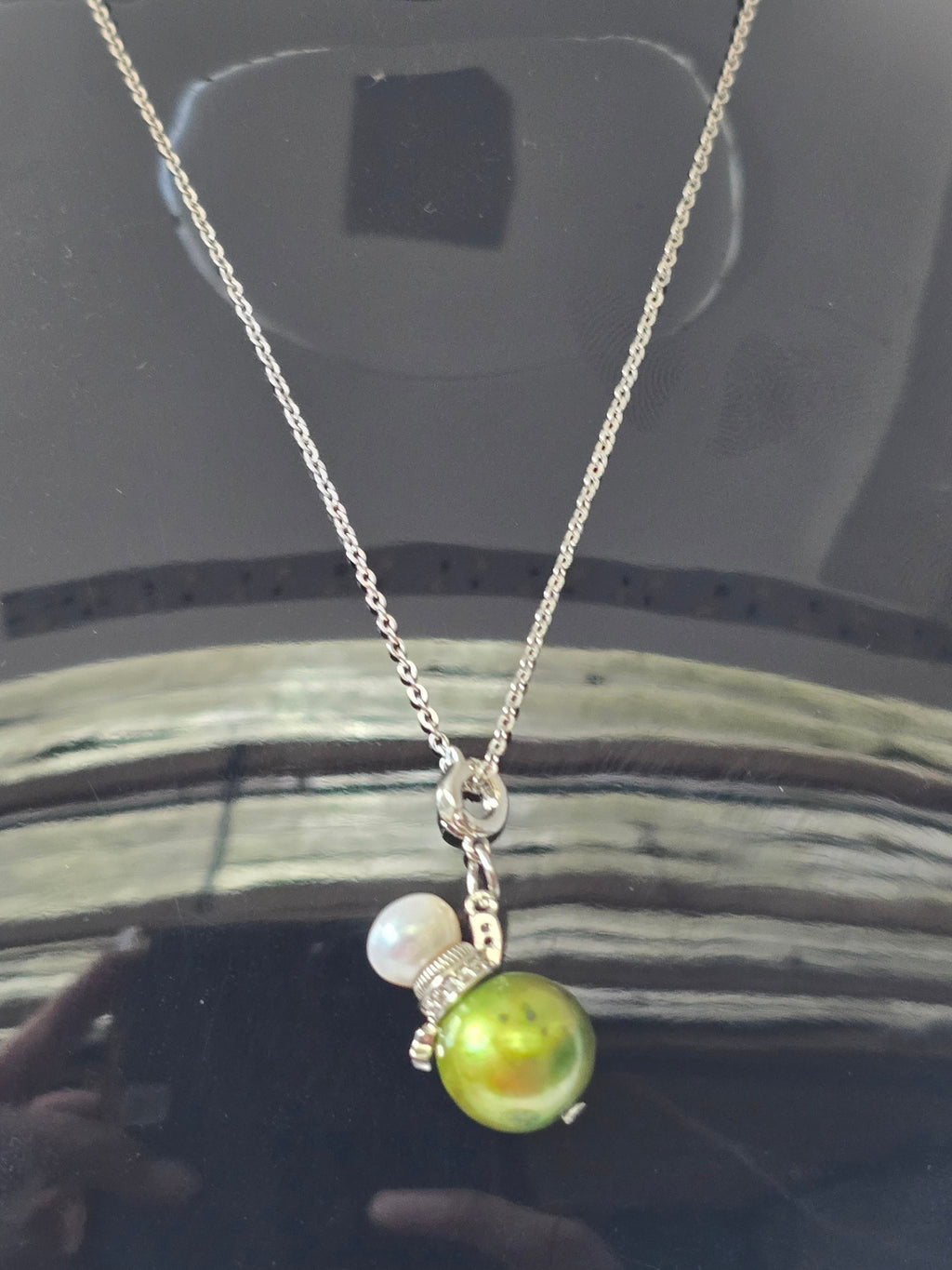 Pistachio Edison Pearl & White Freshwater Pearl Necklace | Adjustable S925 Bolo Chain