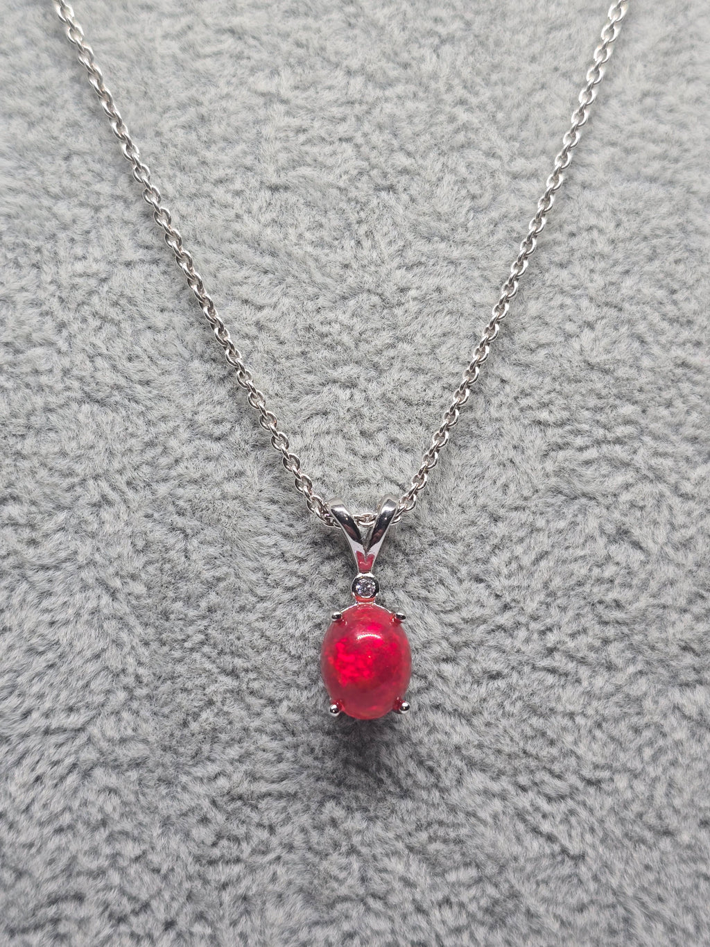 Natural Red Opal Pendant — S925 Sterling Silver