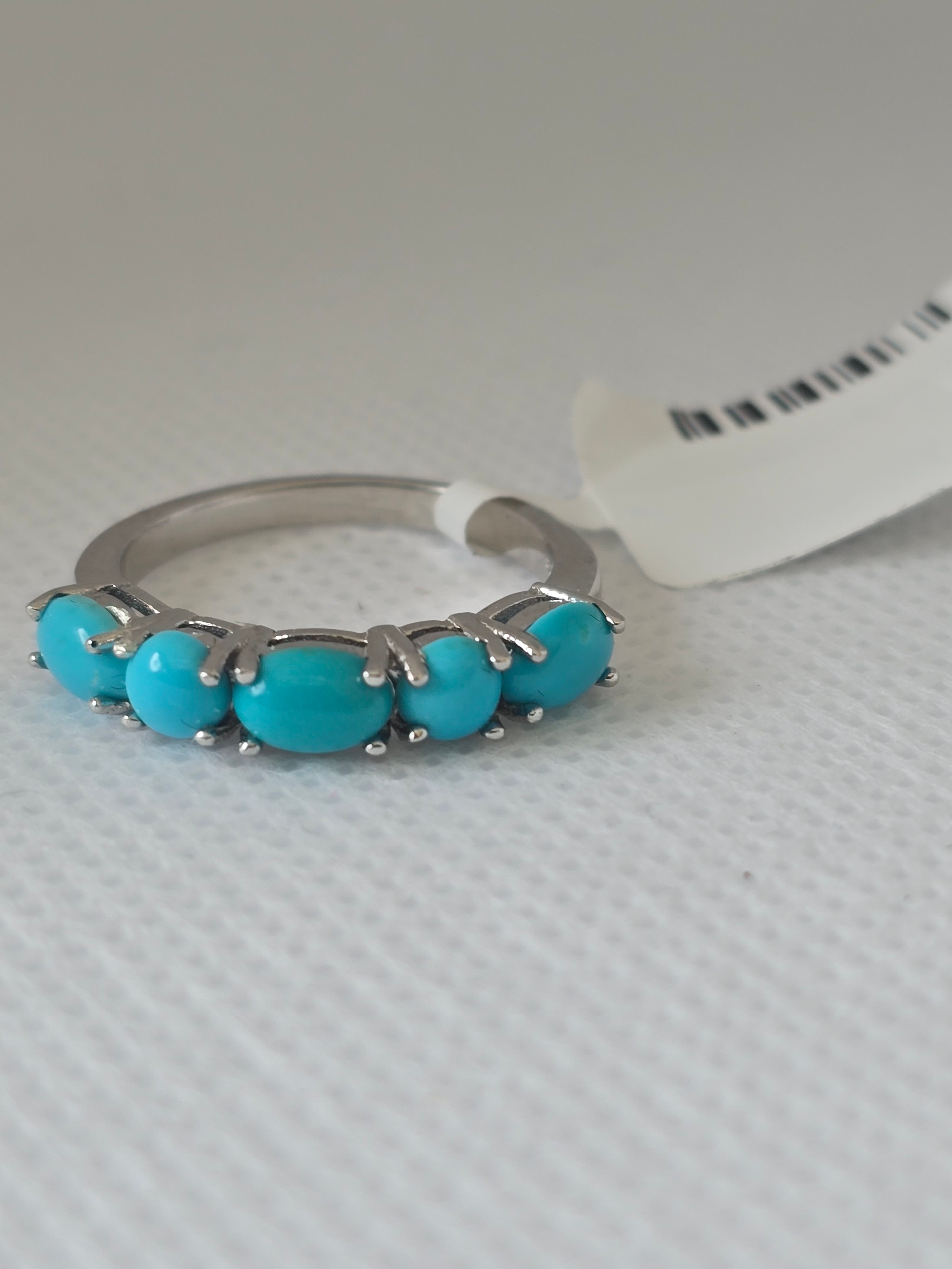Turquoise Five-Stone Ring – S925 Sterling Silver