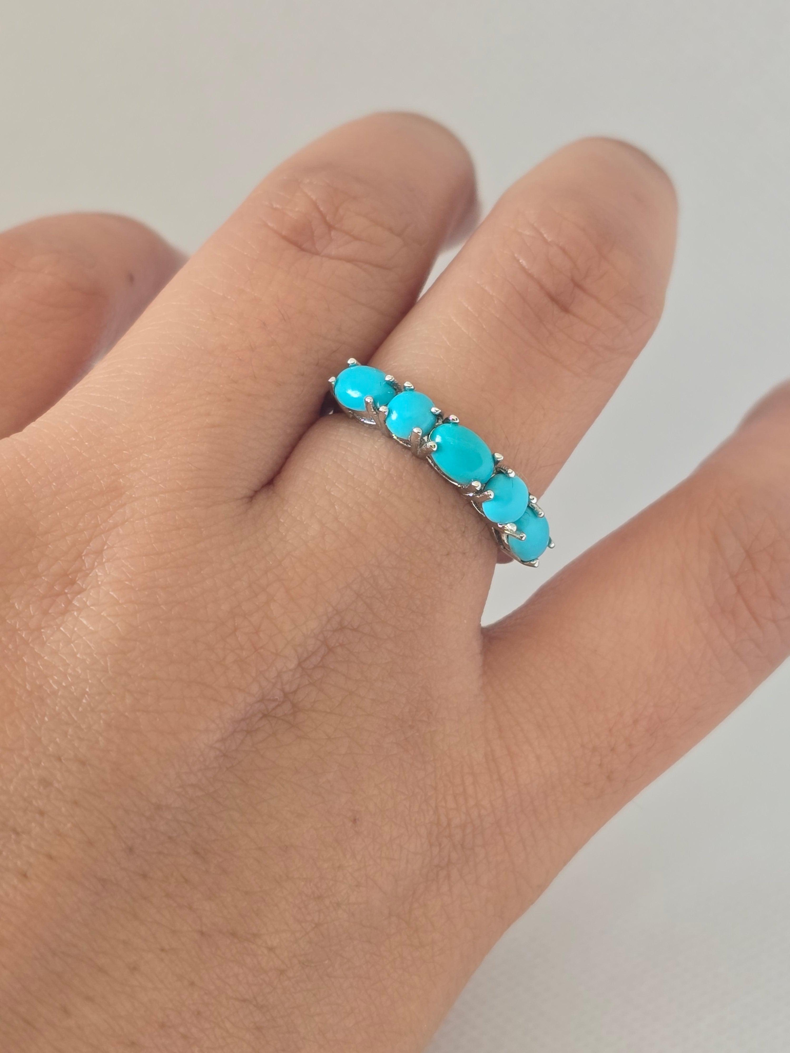 Turquoise Five-Stone Ring – S925 Sterling Silver