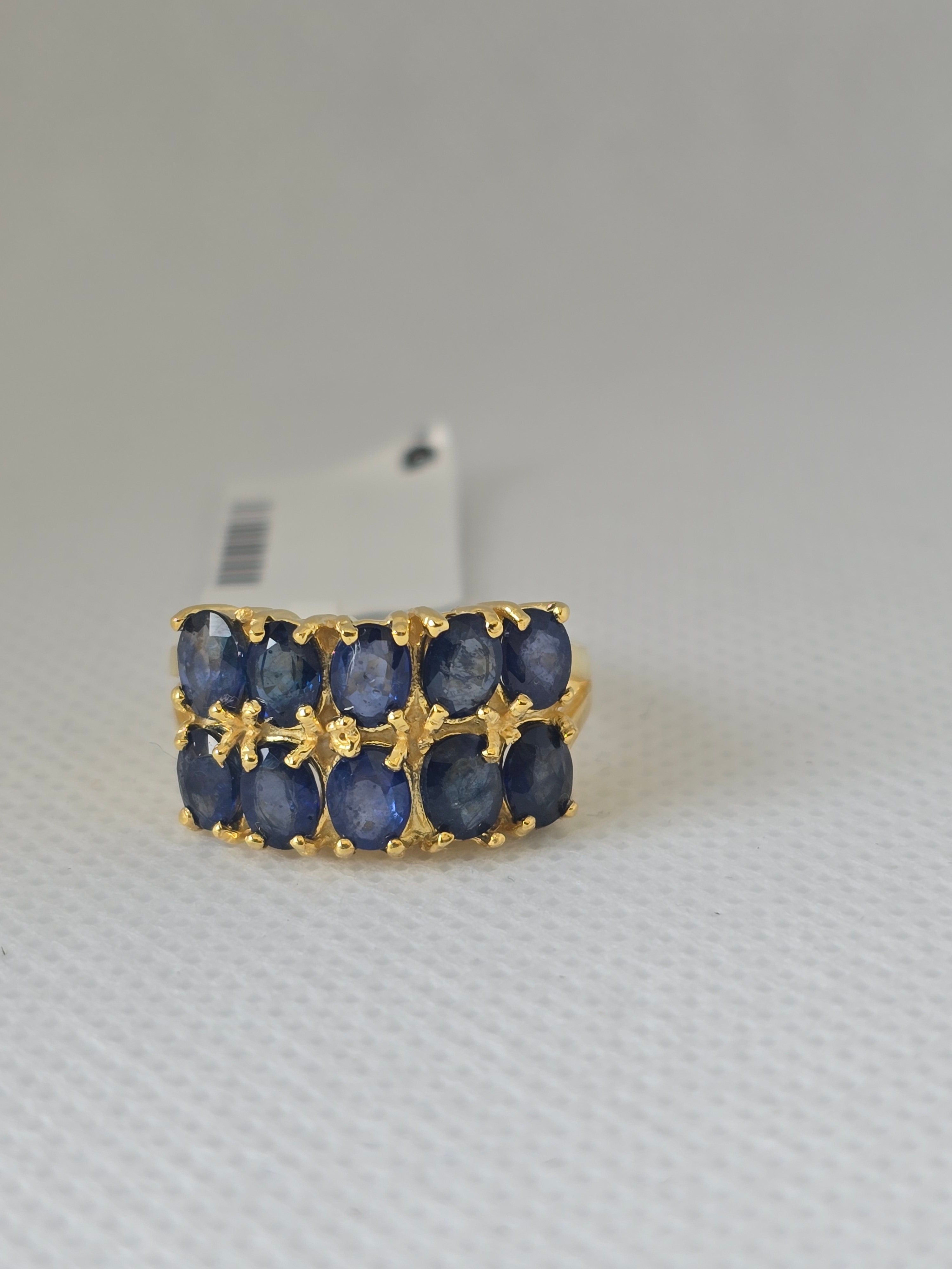 🌟 Stunning Deep Blue Sapphire Cluster Ring (S925 Gold Plated)