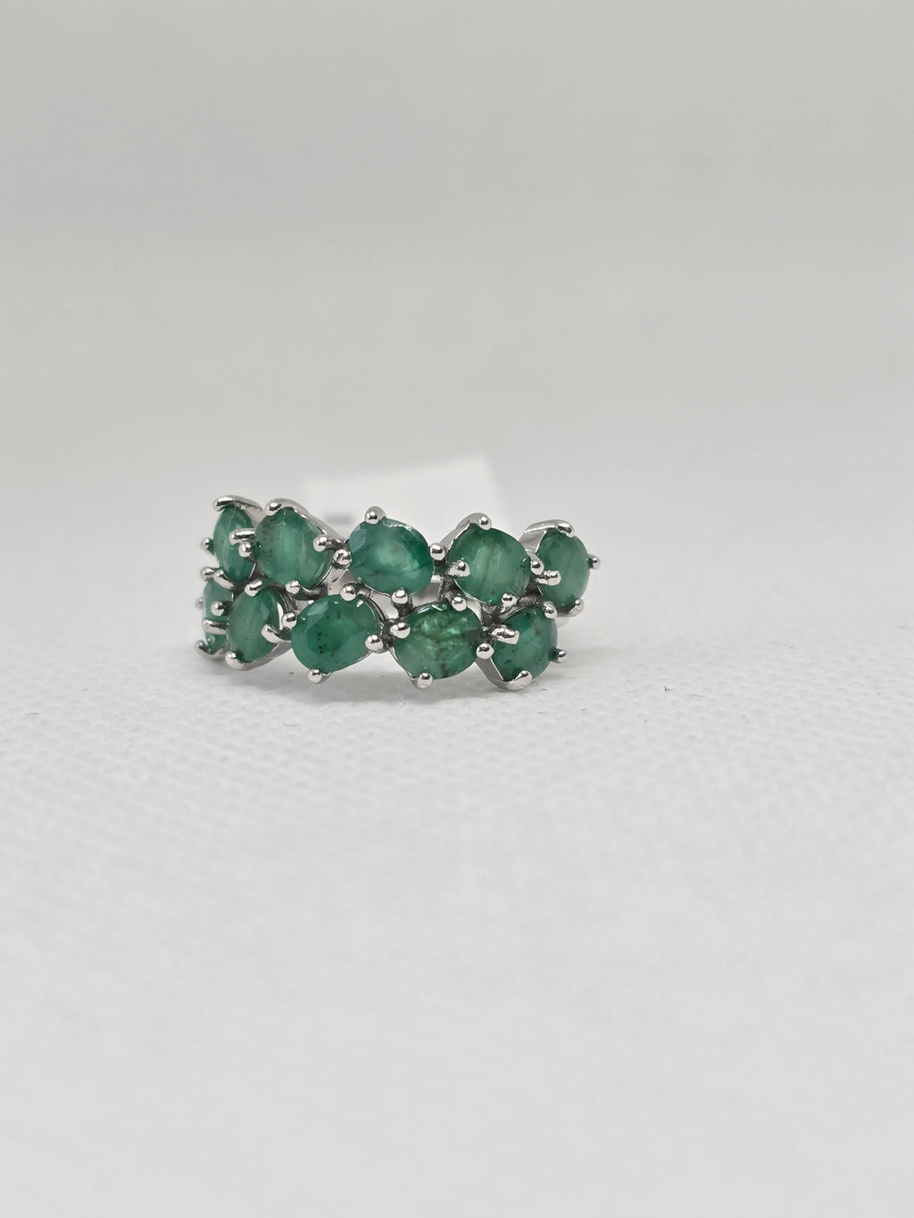Natural Emerald Cluster Ring – S925 Sterling Silver