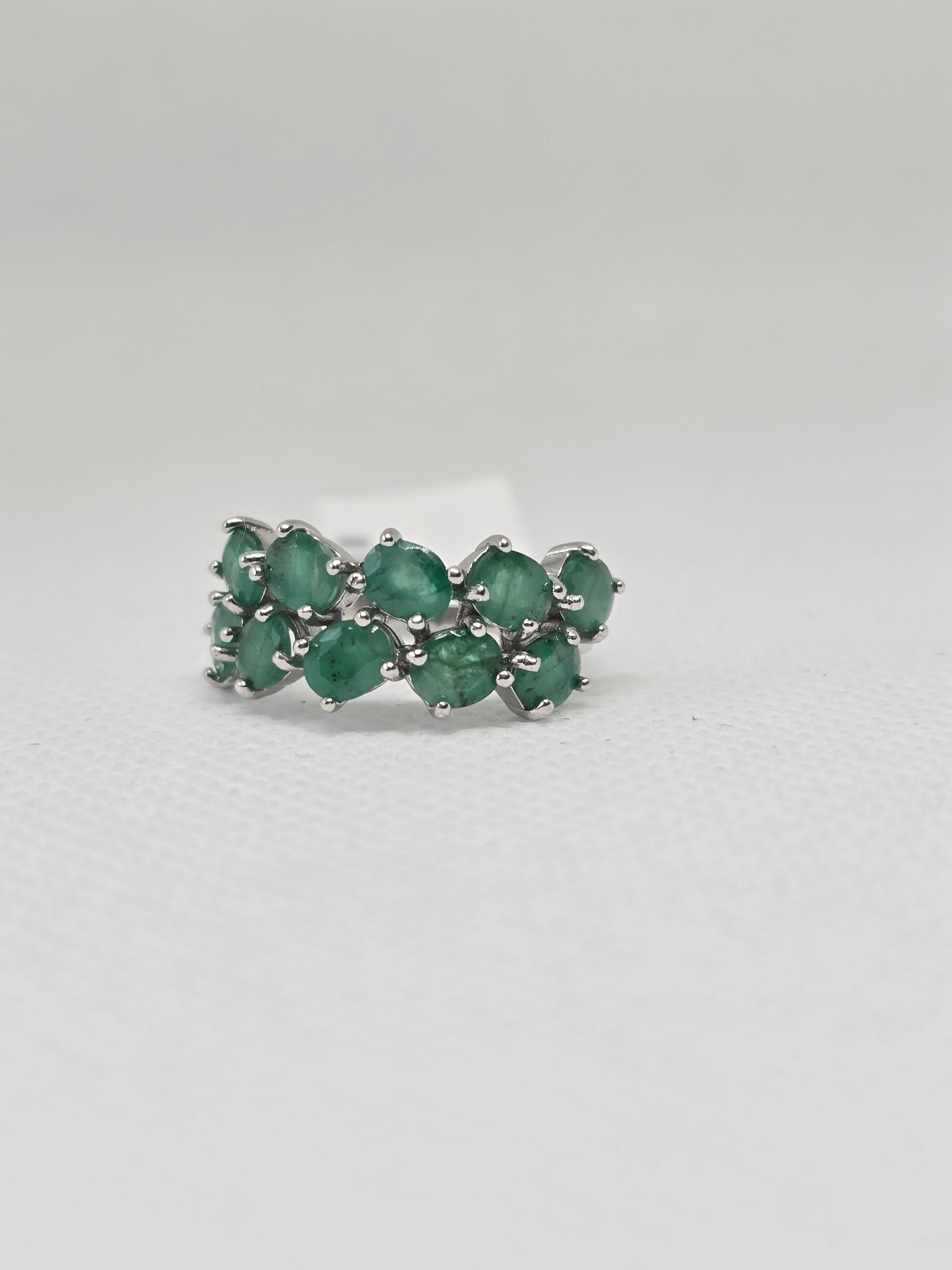 Natural Emerald Cluster Ring – S925 Sterling Silver