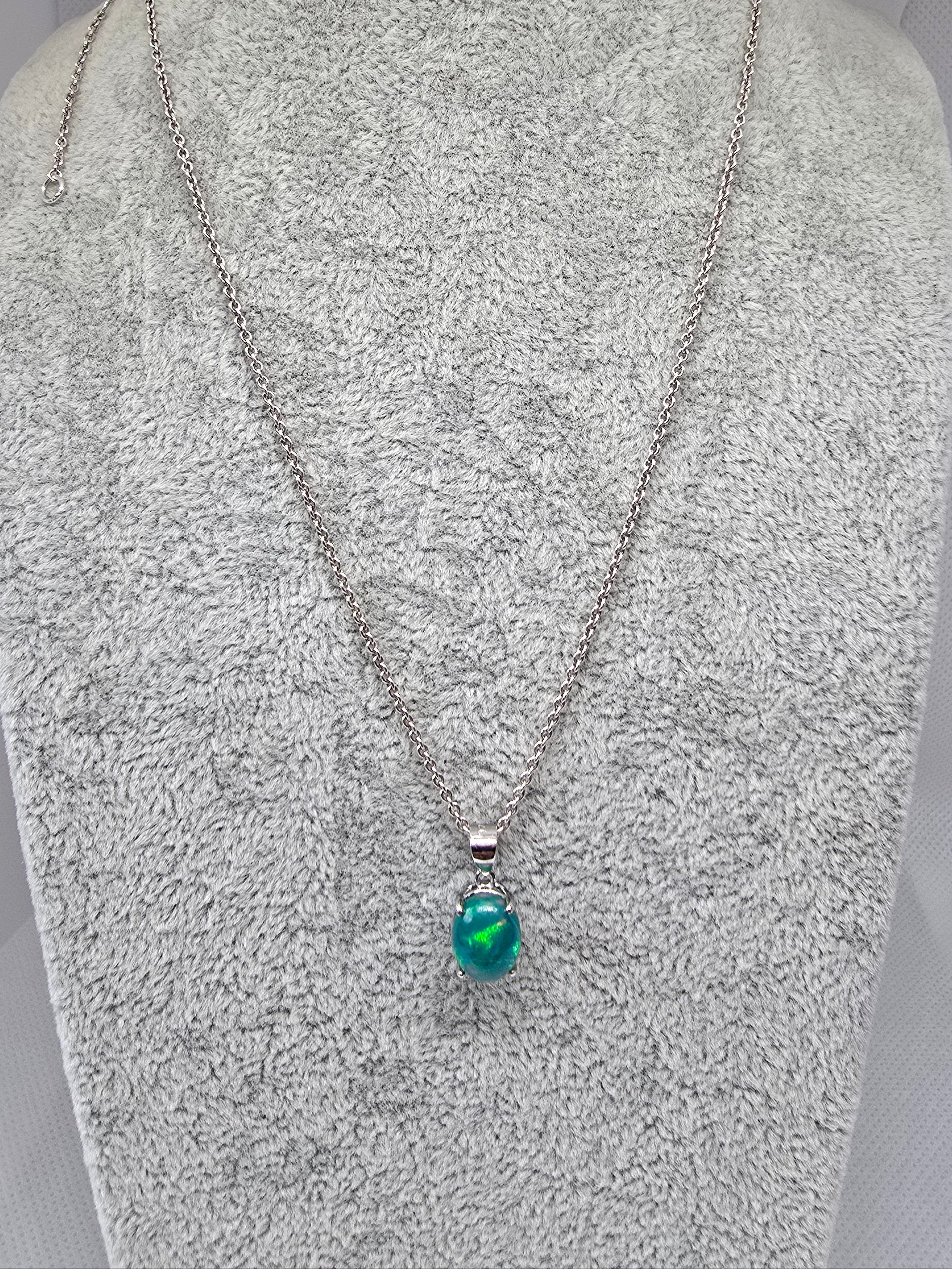 Natural Green Blue Opal Pendant — S925 Sterling Silver