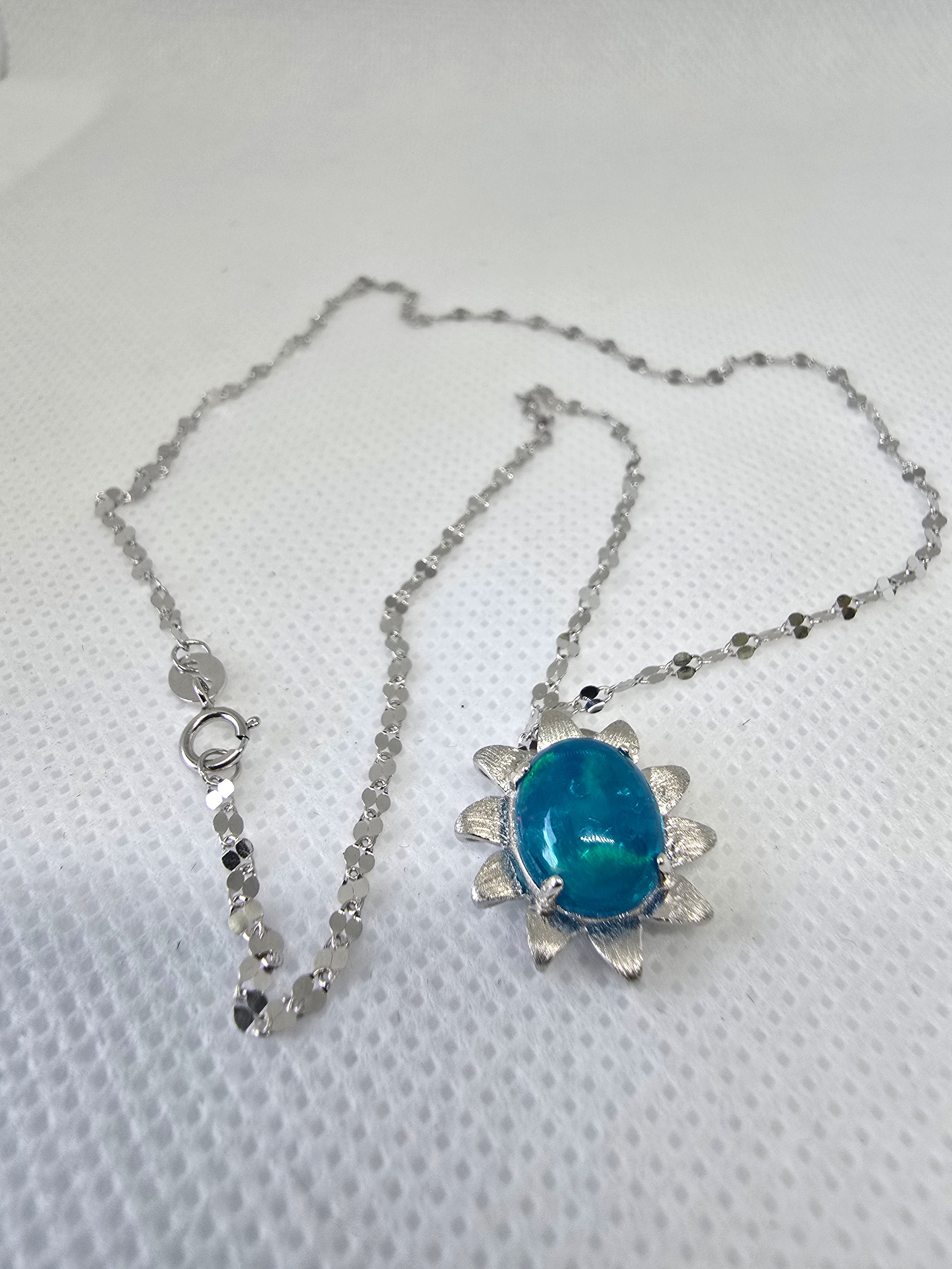 Blue Opal Sun Pendant Necklace – S925 Sterling Silver