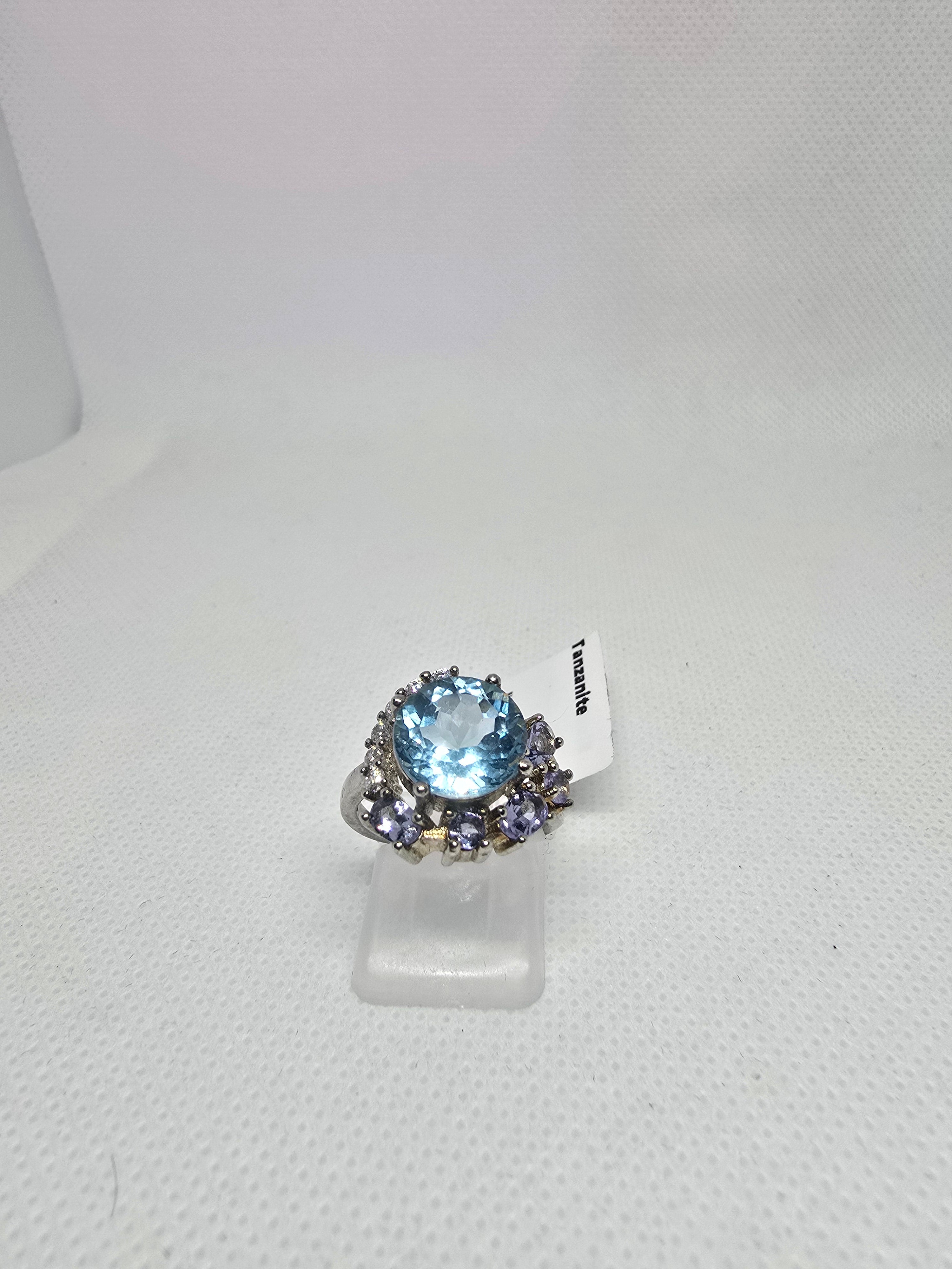 Natural Blue Topaz & Tanzanite Ring – S925 Silver