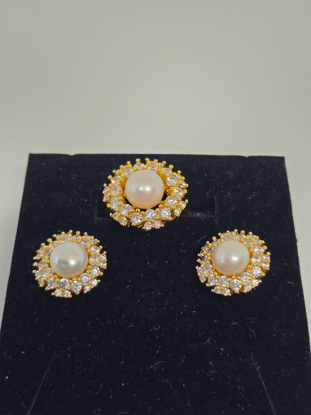 7.4mm Freshwater Pearl Ring & Earrings Set – 5 Micron Gold Setting