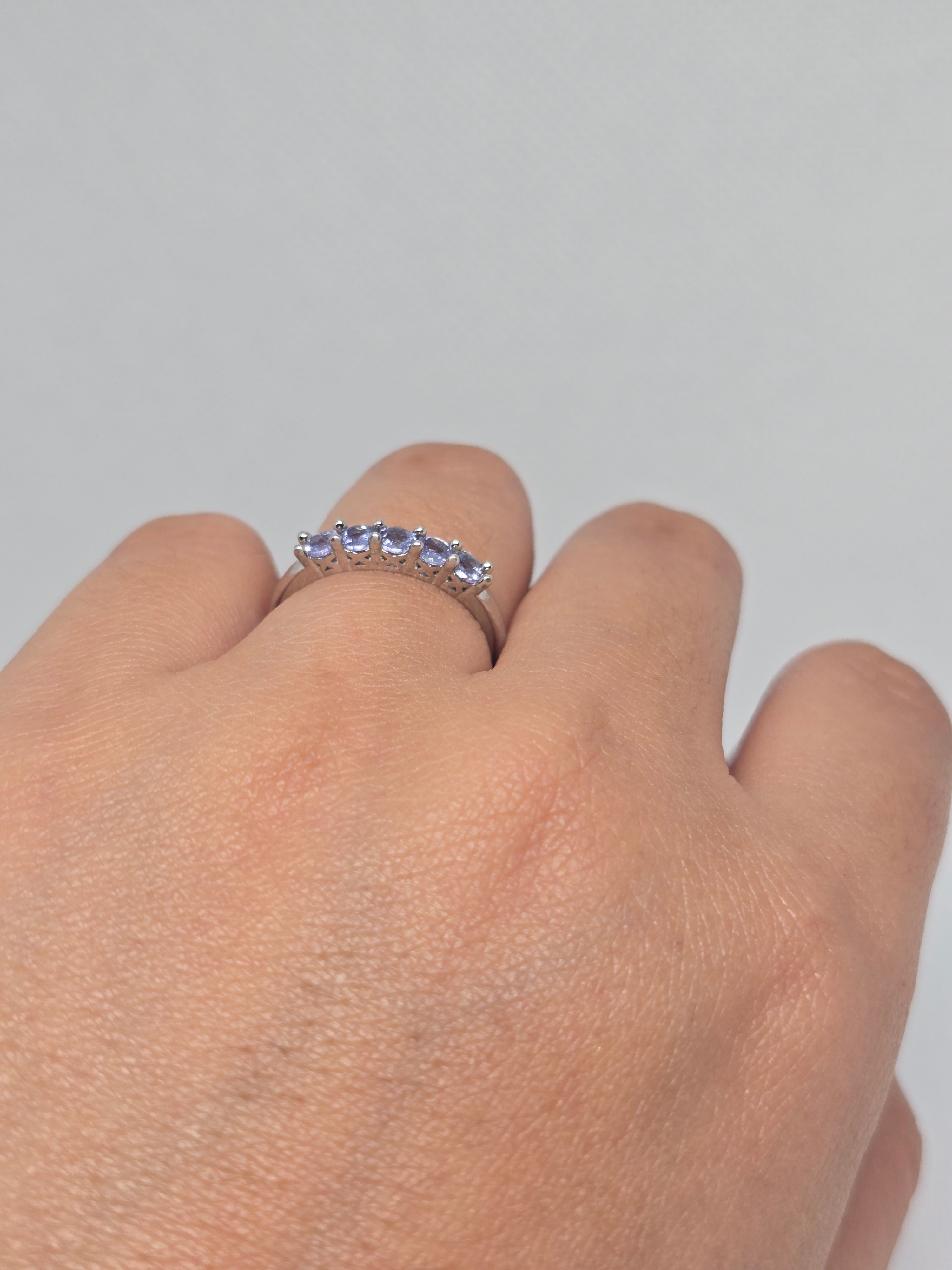 Tanzanite Five-Stone Eternity Band Ring in S925 Silver