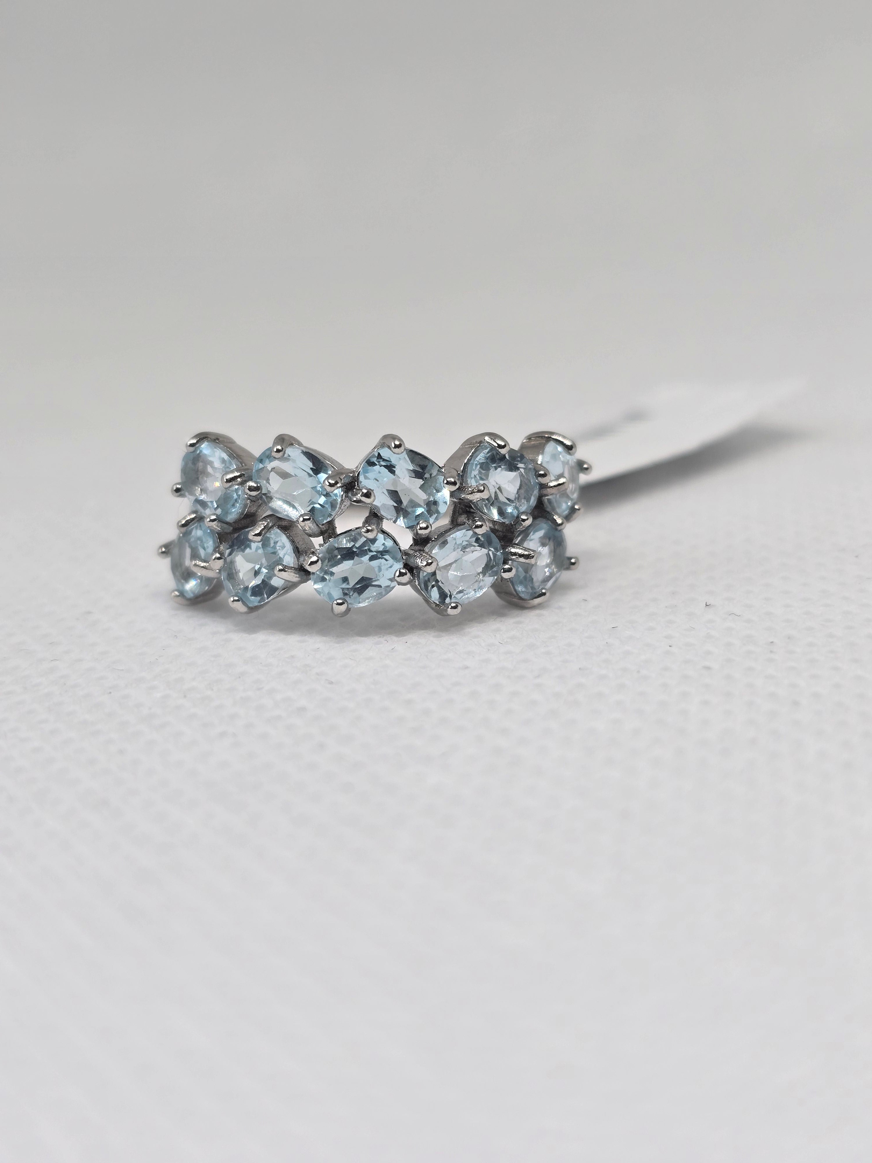 Blue Topaz Double Row Cluster Ring – S925 Sterling Silver