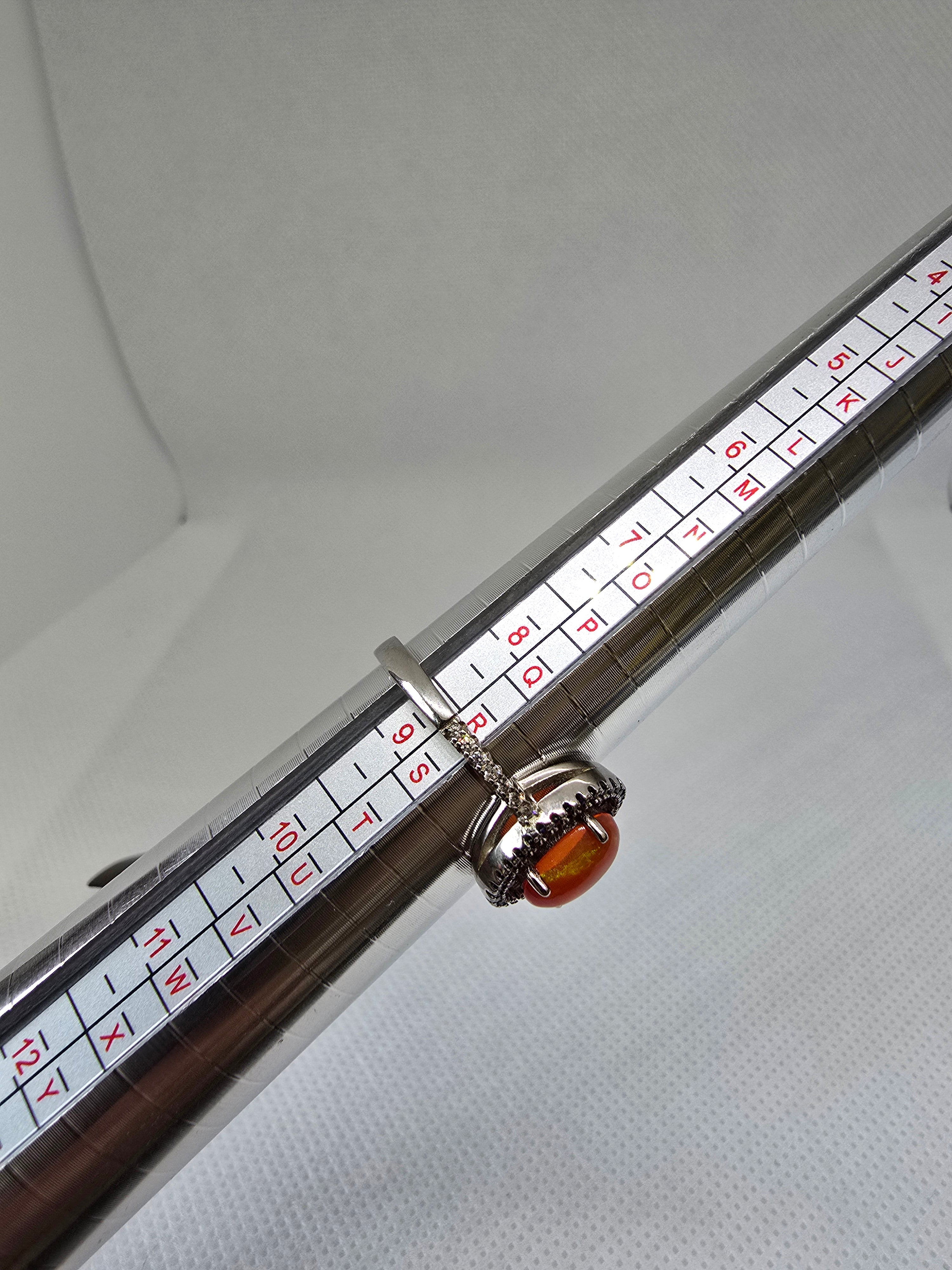 Natural Orange Fire Opal & Ruby Ring S925