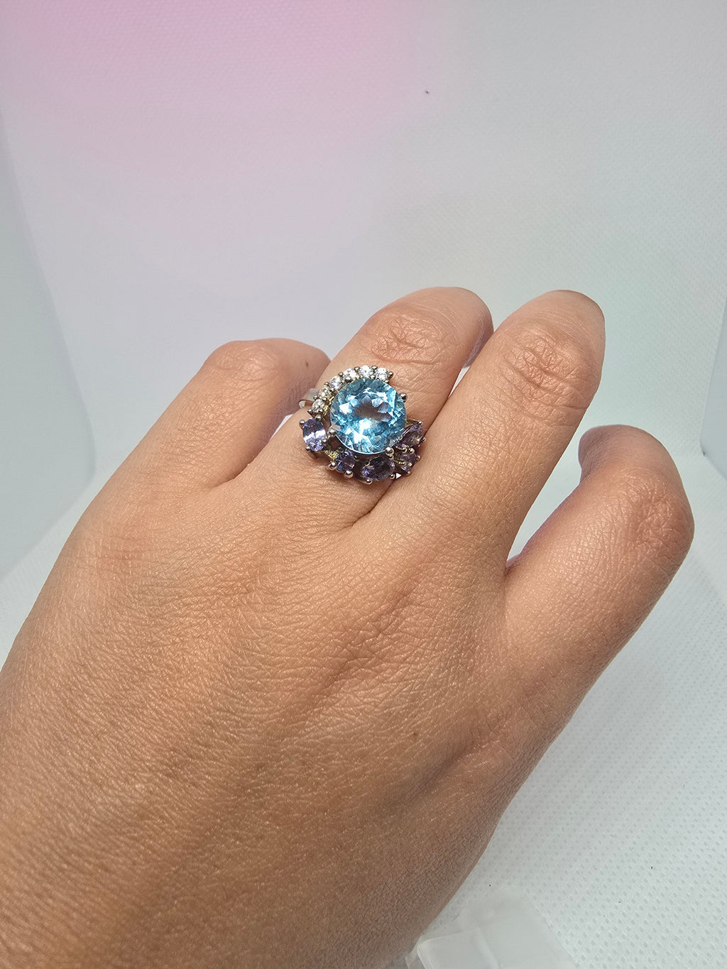 Natural Blue Topaz & Tanzanite Ring – S925 Silver