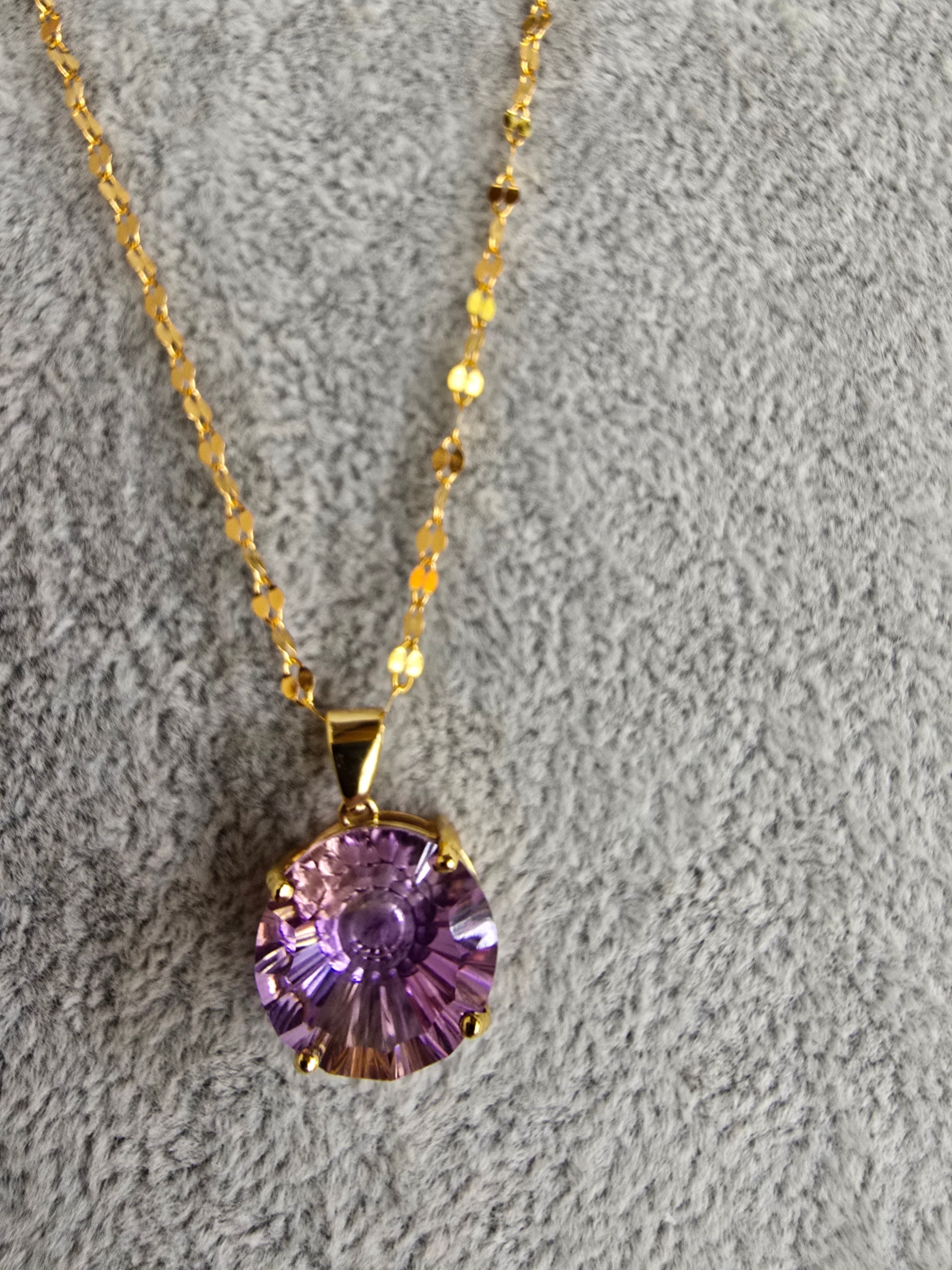 Ametrine Pendant Necklace | S925 Yellow Gold Plated | 18 Inch