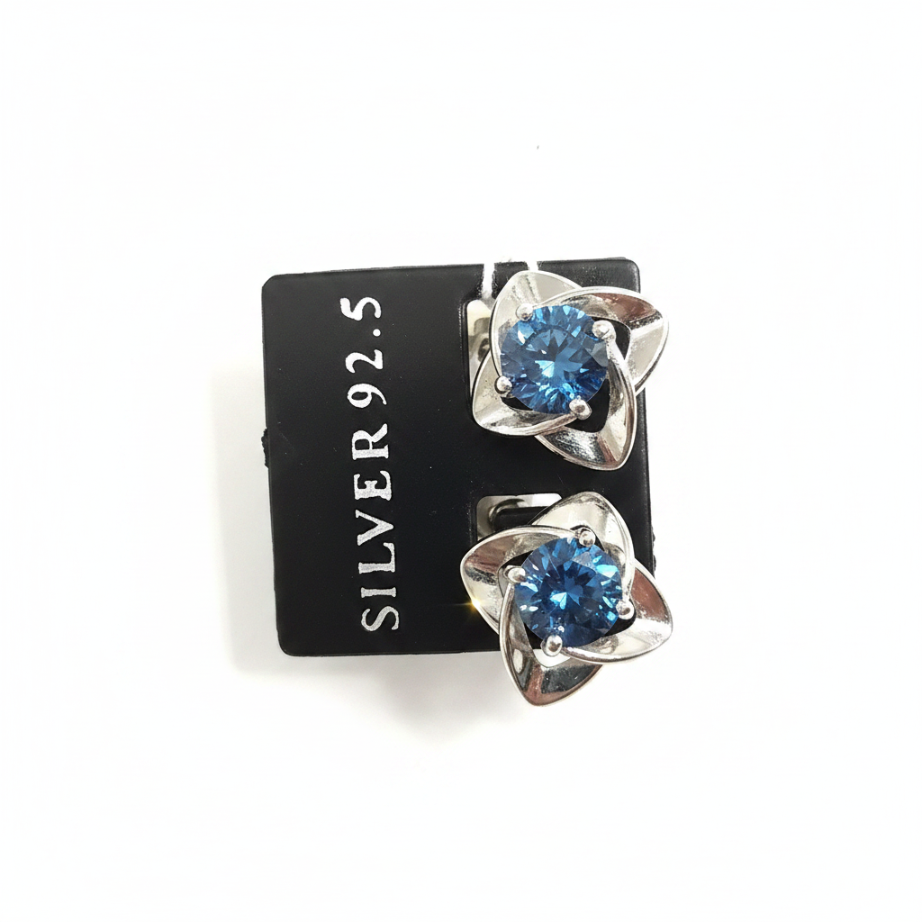 Swiss Blue Moissanite Stud Earrings - Enhanced