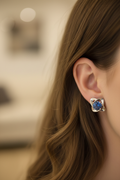 Swiss Blue Moissanite Stud Earrings - Lifestyle Shot