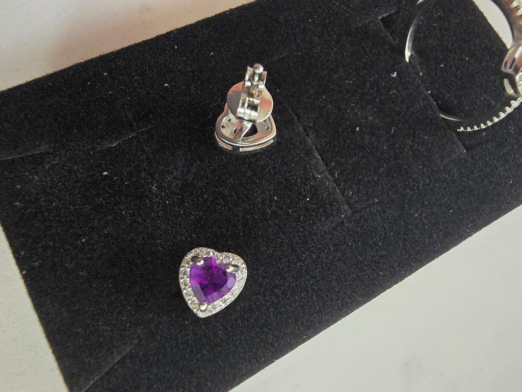 Natural Amethyst Heart Jewellery Set – S925 Silver