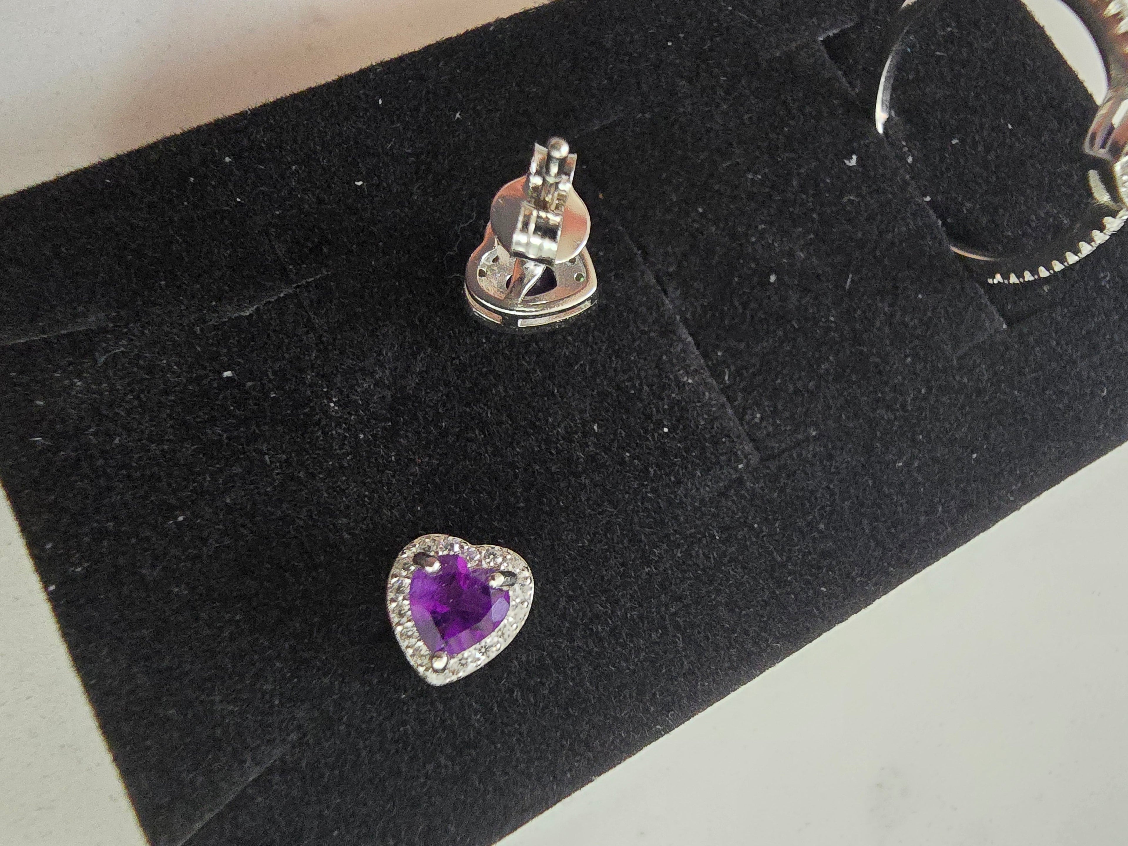 Natural Amethyst Heart Jewellery Set – S925 Silver