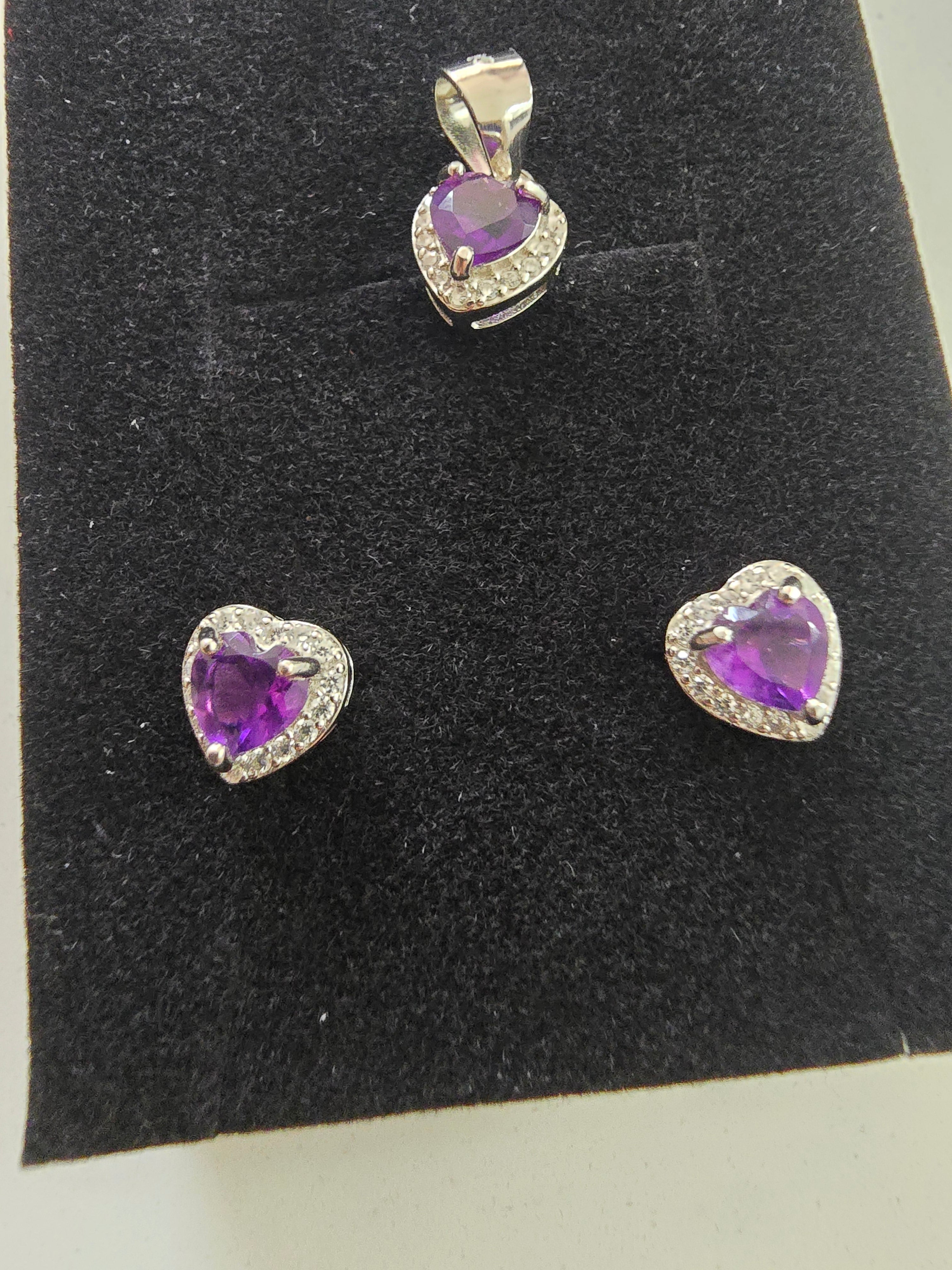 Natural Amethyst Heart Jewellery Set – S925 Silver