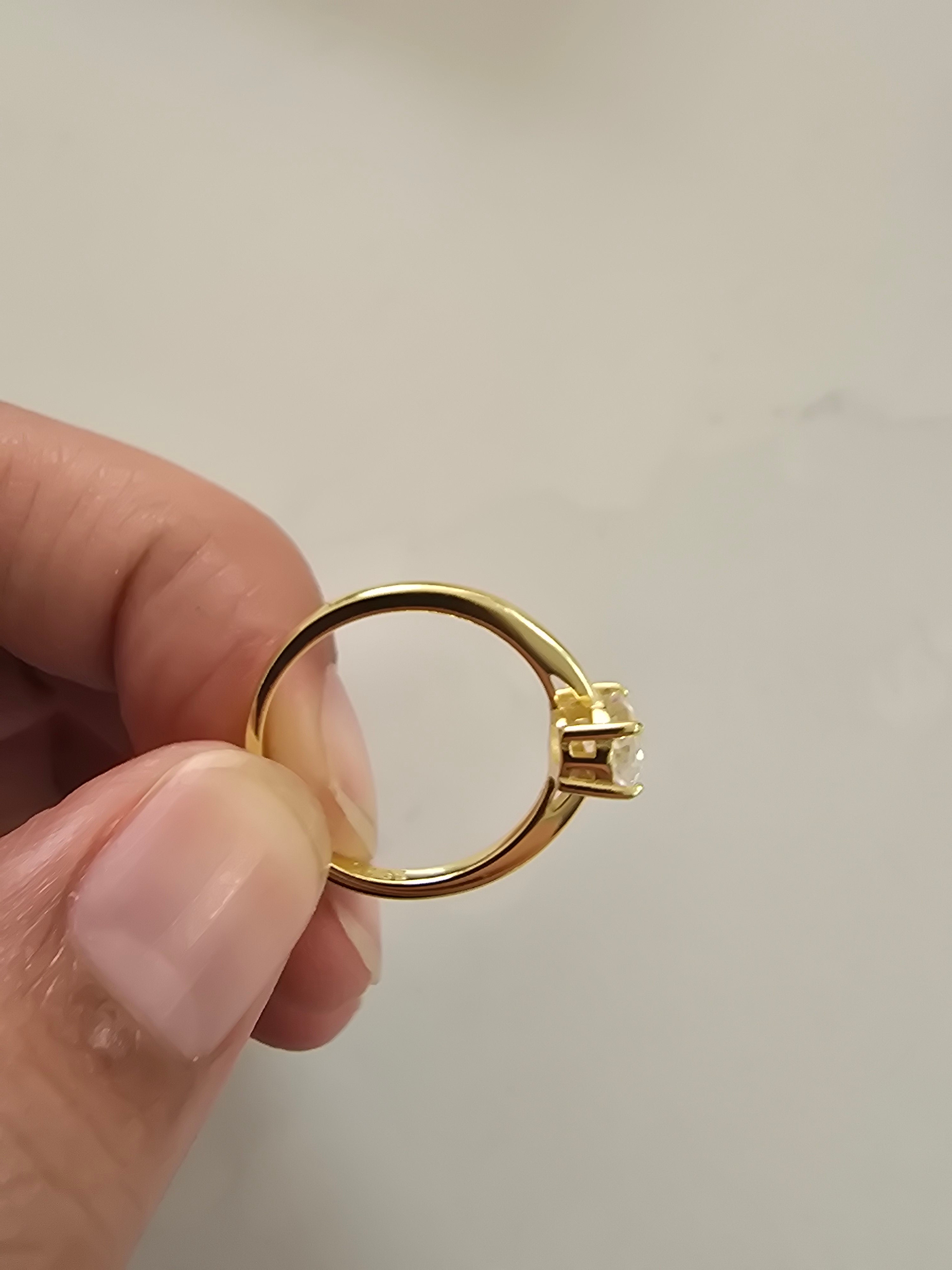 White Topaz Solitaire Ring – Gold Plated S925 Silver