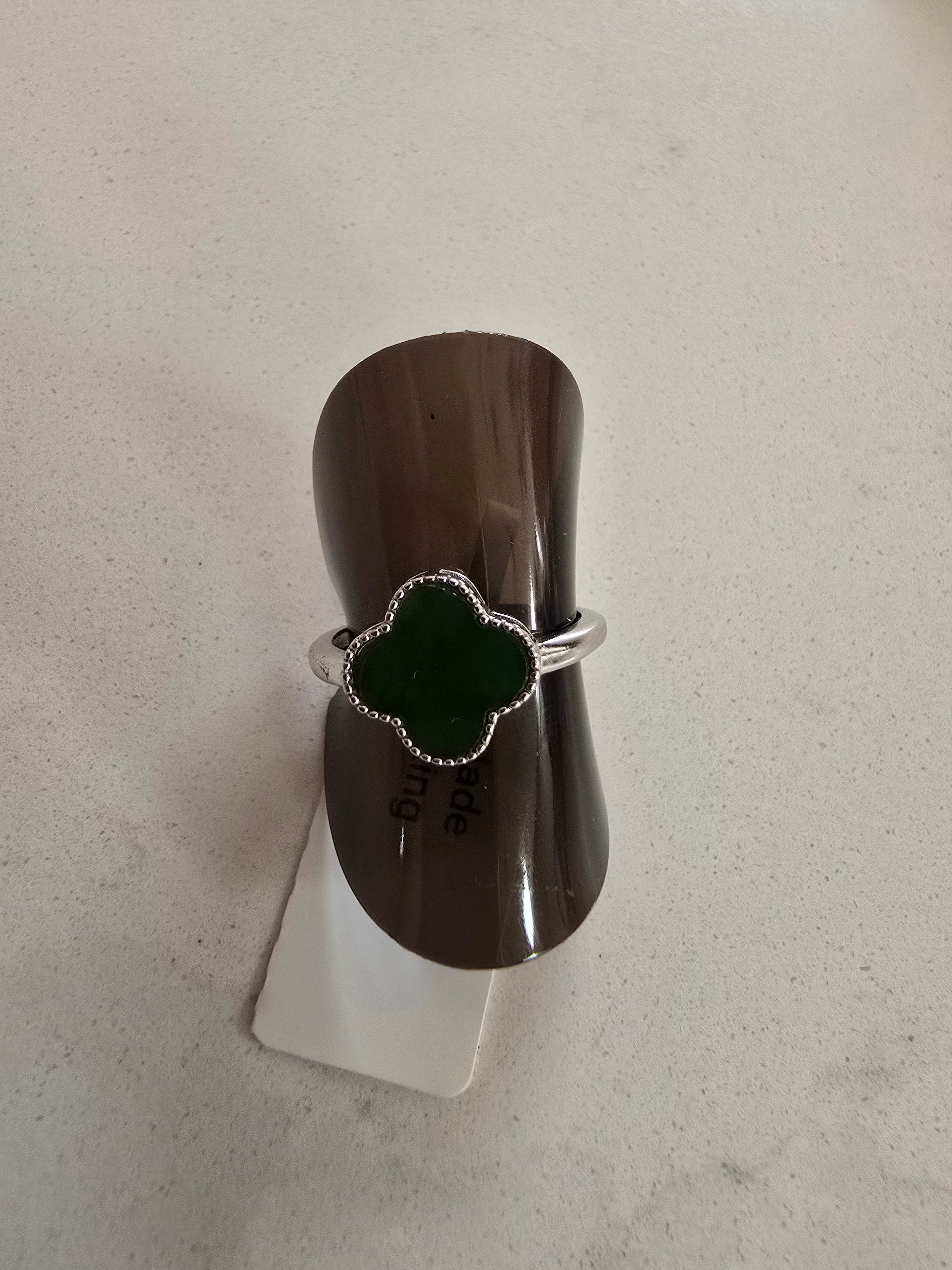 Jade Clover Ring – S925 Silver Adjustable