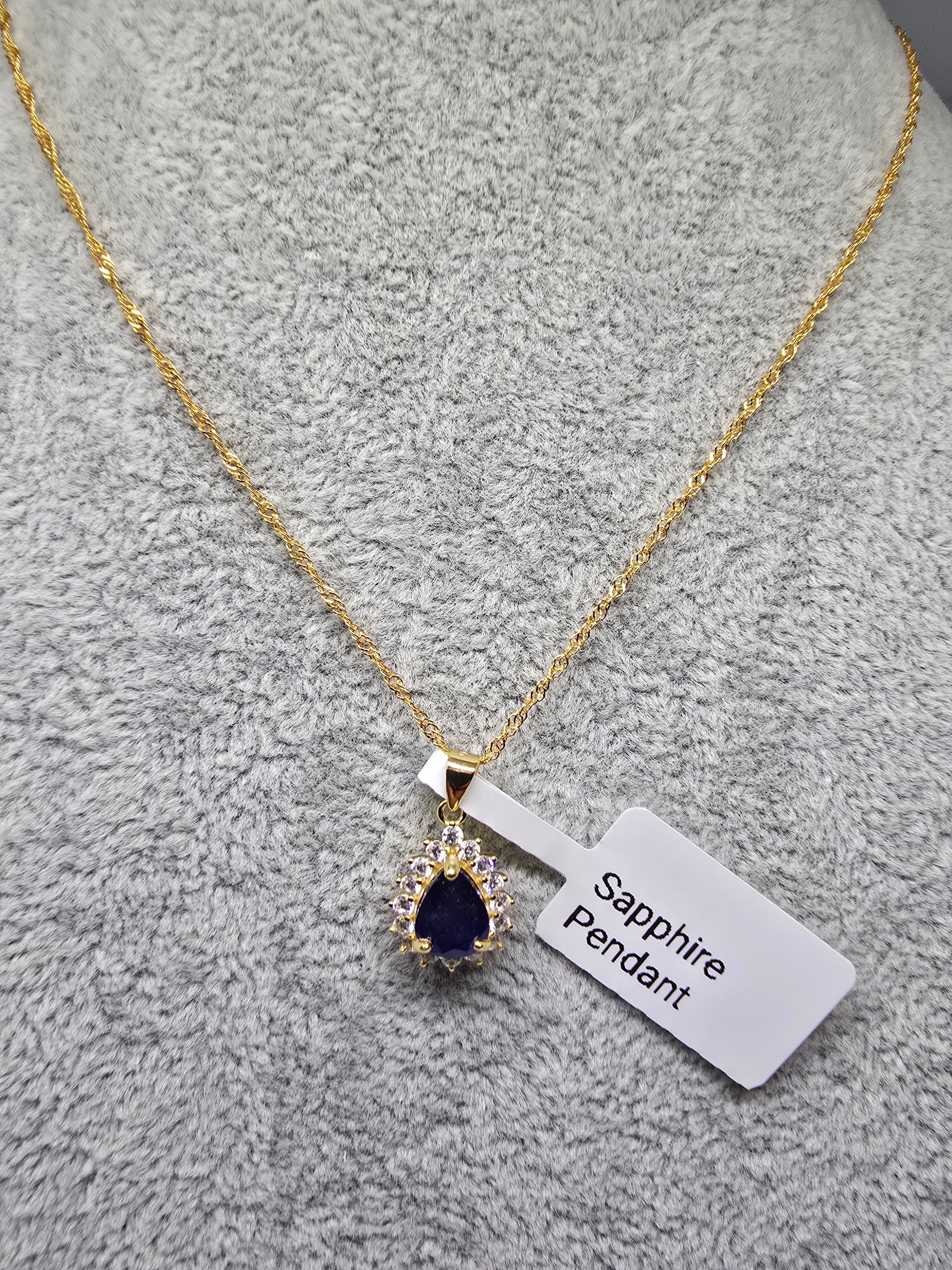 Natural Sapphire Pear Pendant